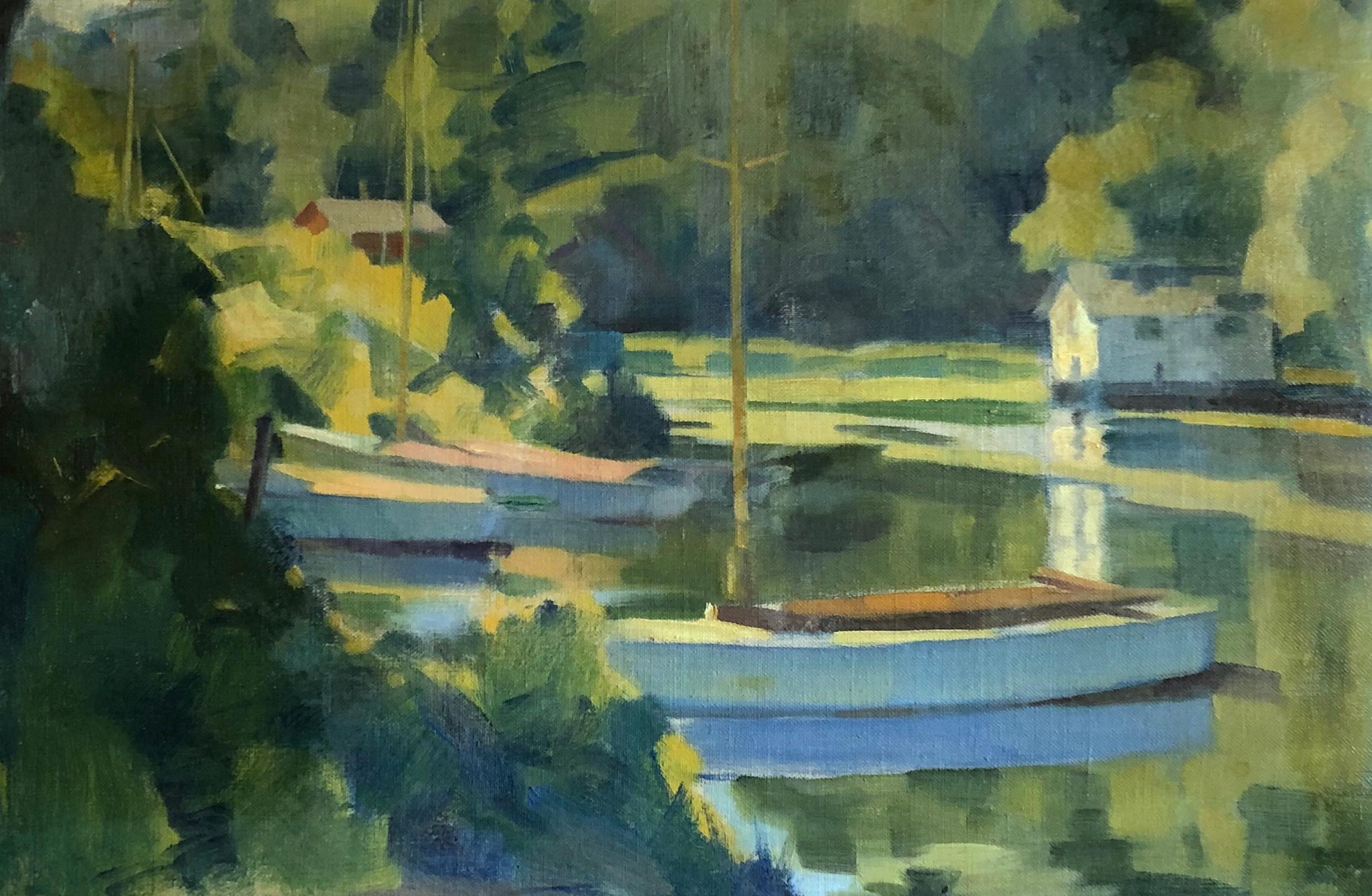 Cottages on the Lake - Painting by Clifford Ulp