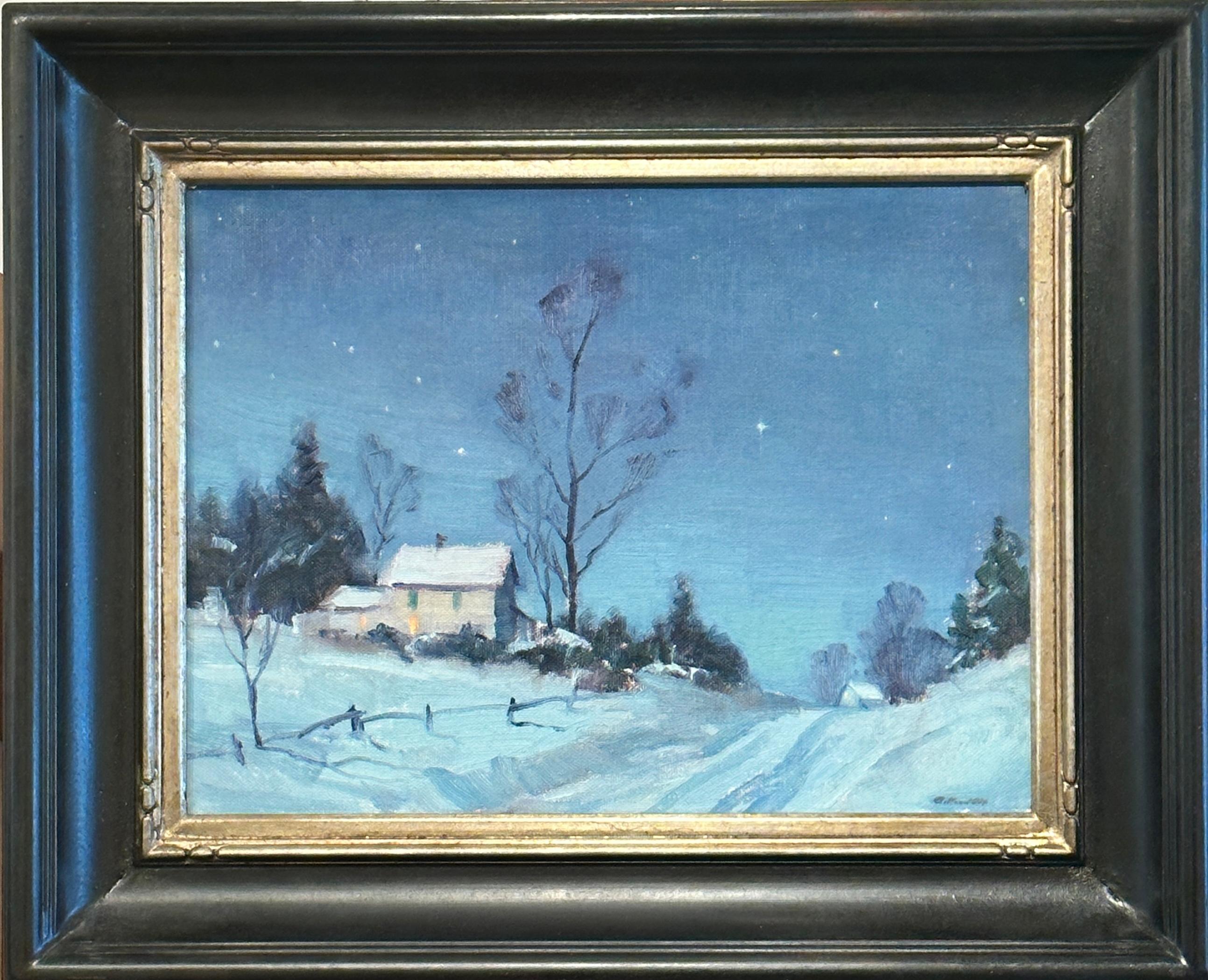 Notte d'inverno, Scena invernale, Notte stellata, Neve, Scena di neve, Paesaggio invernale - Painting di Clifford Ulp