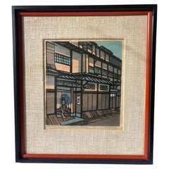 Antique Clifton Karhu   " Chimoto 1968 " woodcut/woodblock print , signed pencil 22/50