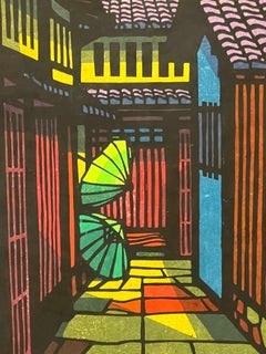 Clifton Karhu ‘Lane in Gion’ Woodblock c1971 Japan