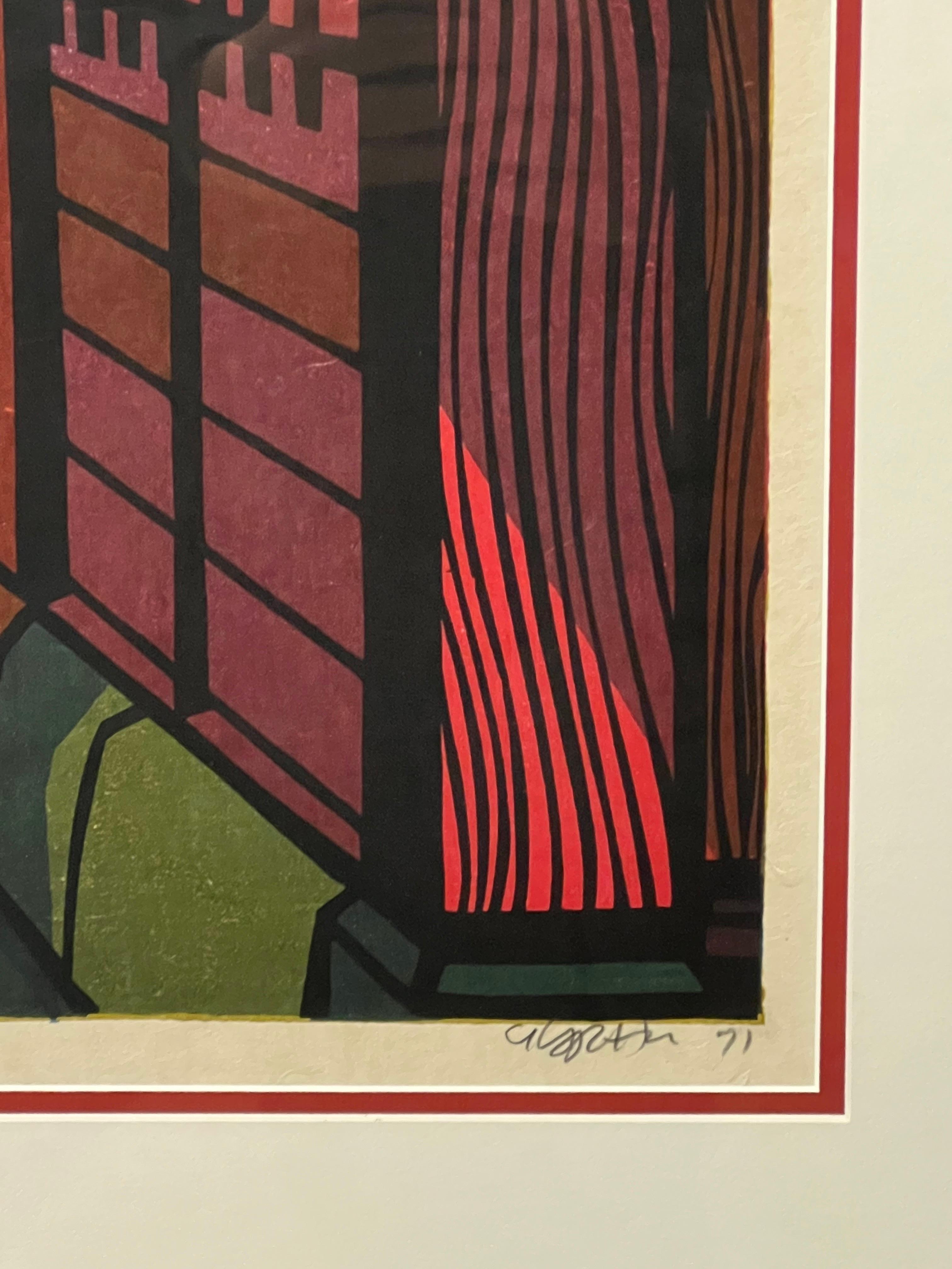 Modern Clifton Karhu ‘Lane in Gion’ Woodblock c1971 Japan