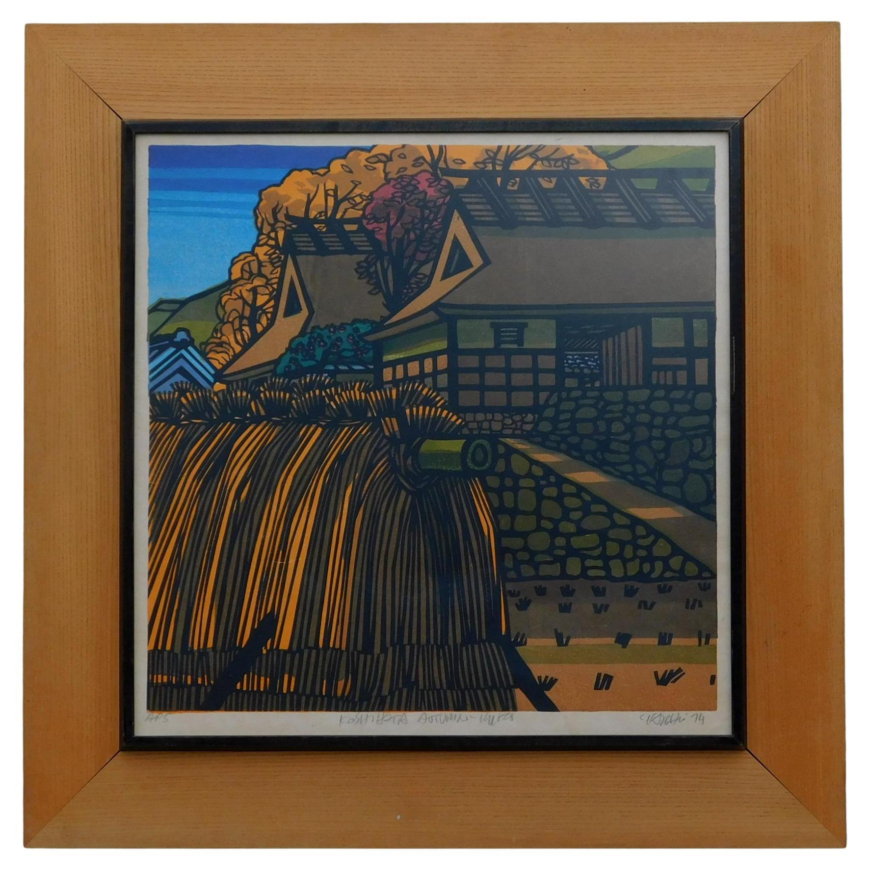 Clifton Karhu Original Color Woodblock, 1974, Koshihata Autumn