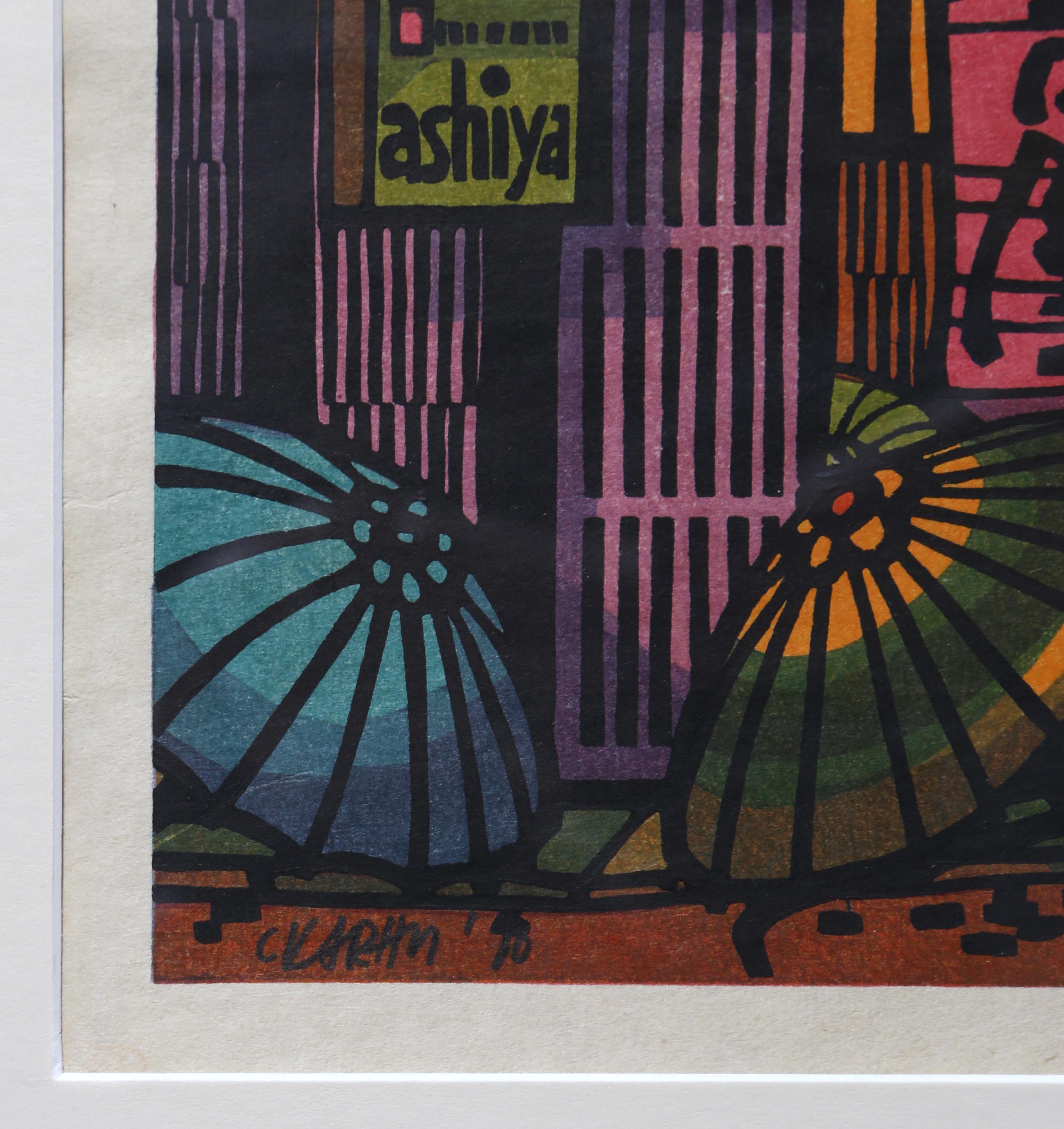Artist: Clifton Karhu, American/Japanese (1927 - 2007)
Title: Ashiya
Year: 1978
Medium: Woodcut on Wove Paper, signed and dated in ink l.l.
Size: 7 x 9.5 inches
Frame Size: 17 x 19.5 inches