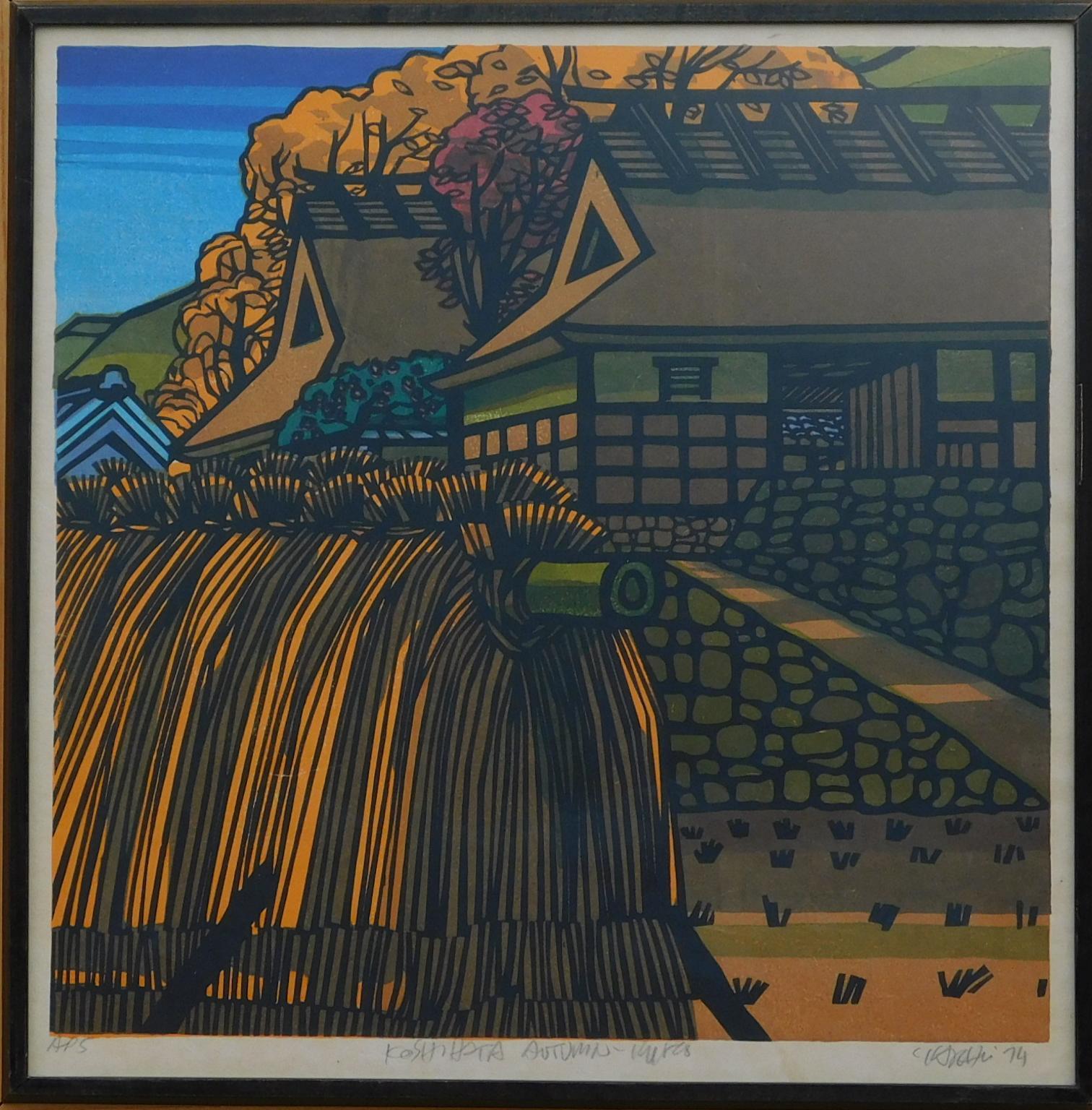 This beautiful, limited edition original color woodblock is by the famous 
Showa Shin Hanga woodblock master Clifton Karhu (1927-2007).
It bears the original frame and has a label on the back from a Tokyo gallery.
The work is a beautiful impression