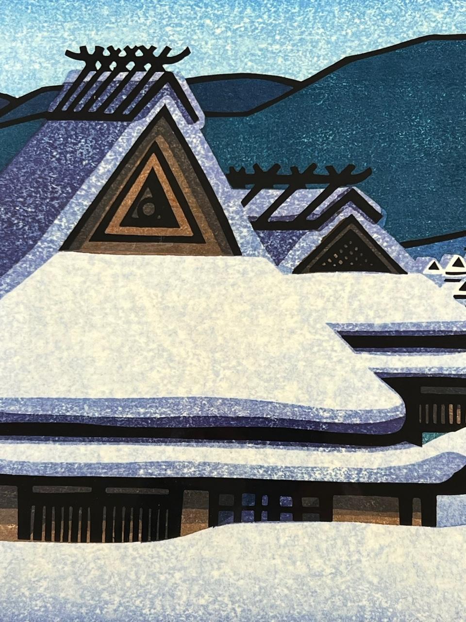 Koshihata Snow, woodblock print by Clifton Karhu, white, Japan, framed, signed For Sale 2
