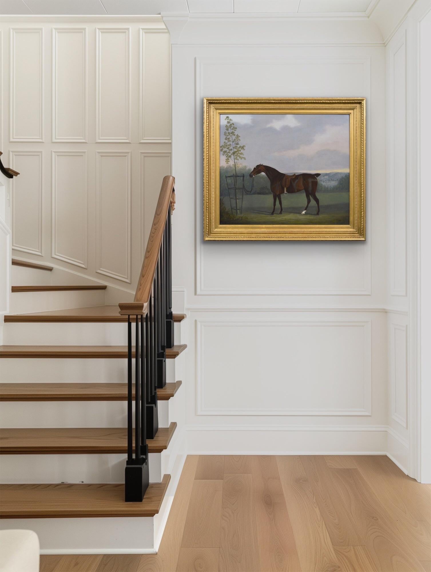 Peinture à l'huile de style sportif du début du 19e siècle représentant un cheval dans un paysage en vente 6