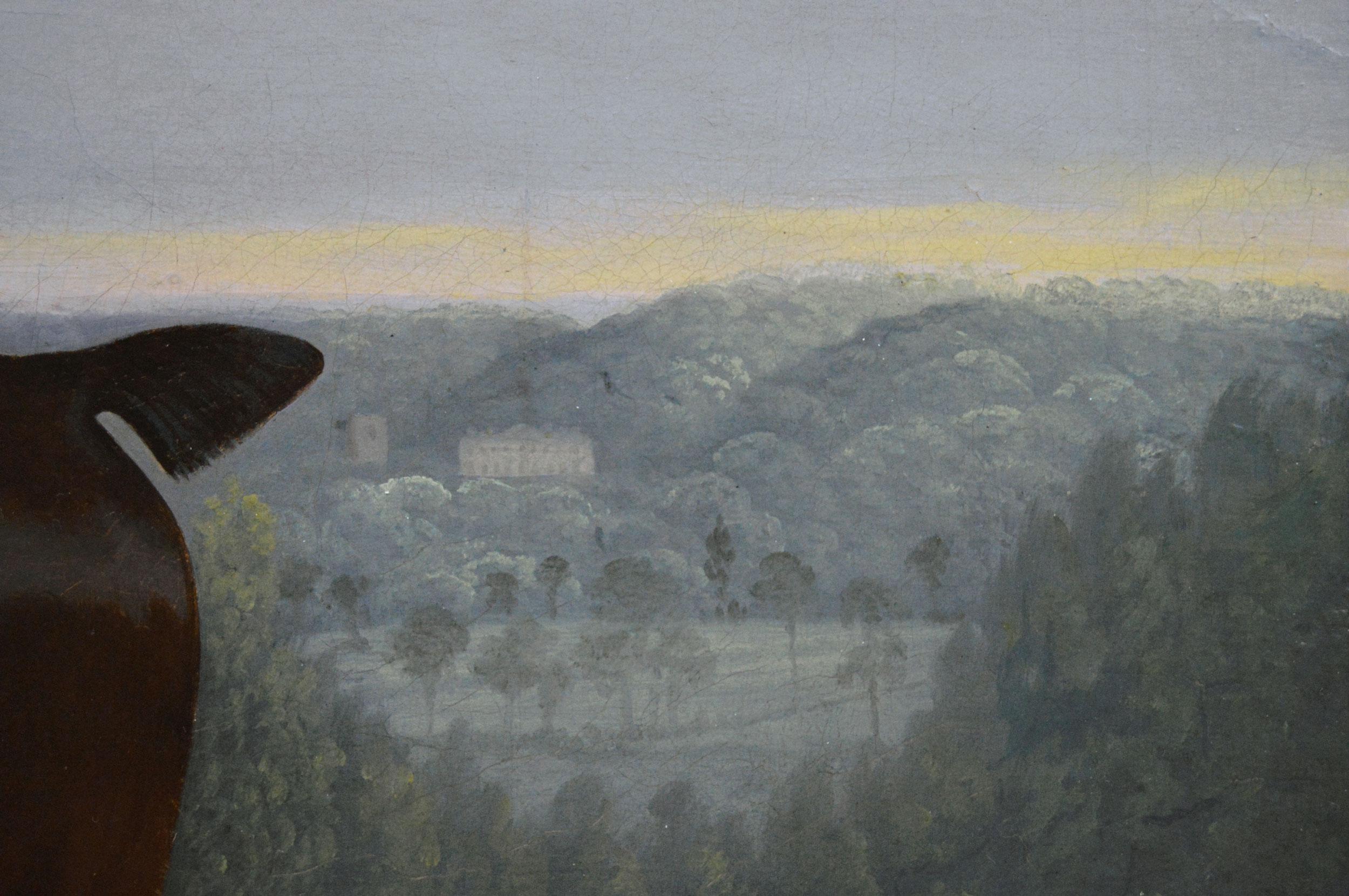 Peinture à l'huile de style sportif du début du 19e siècle représentant un cheval dans un paysage en vente 1