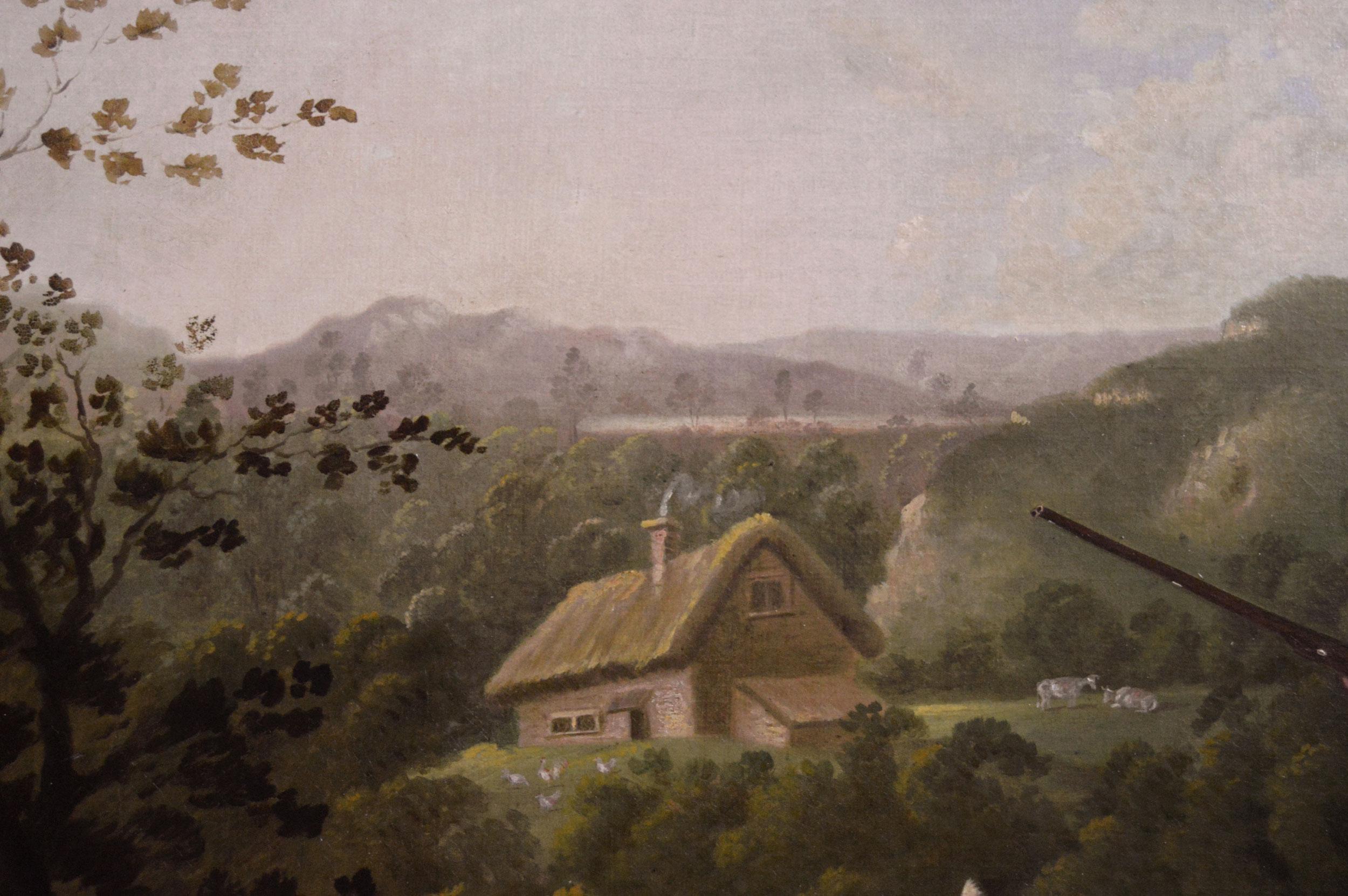 Peinture à l'huile du début du 19e siècle représentant un homme avec des chiens et des faisans 3