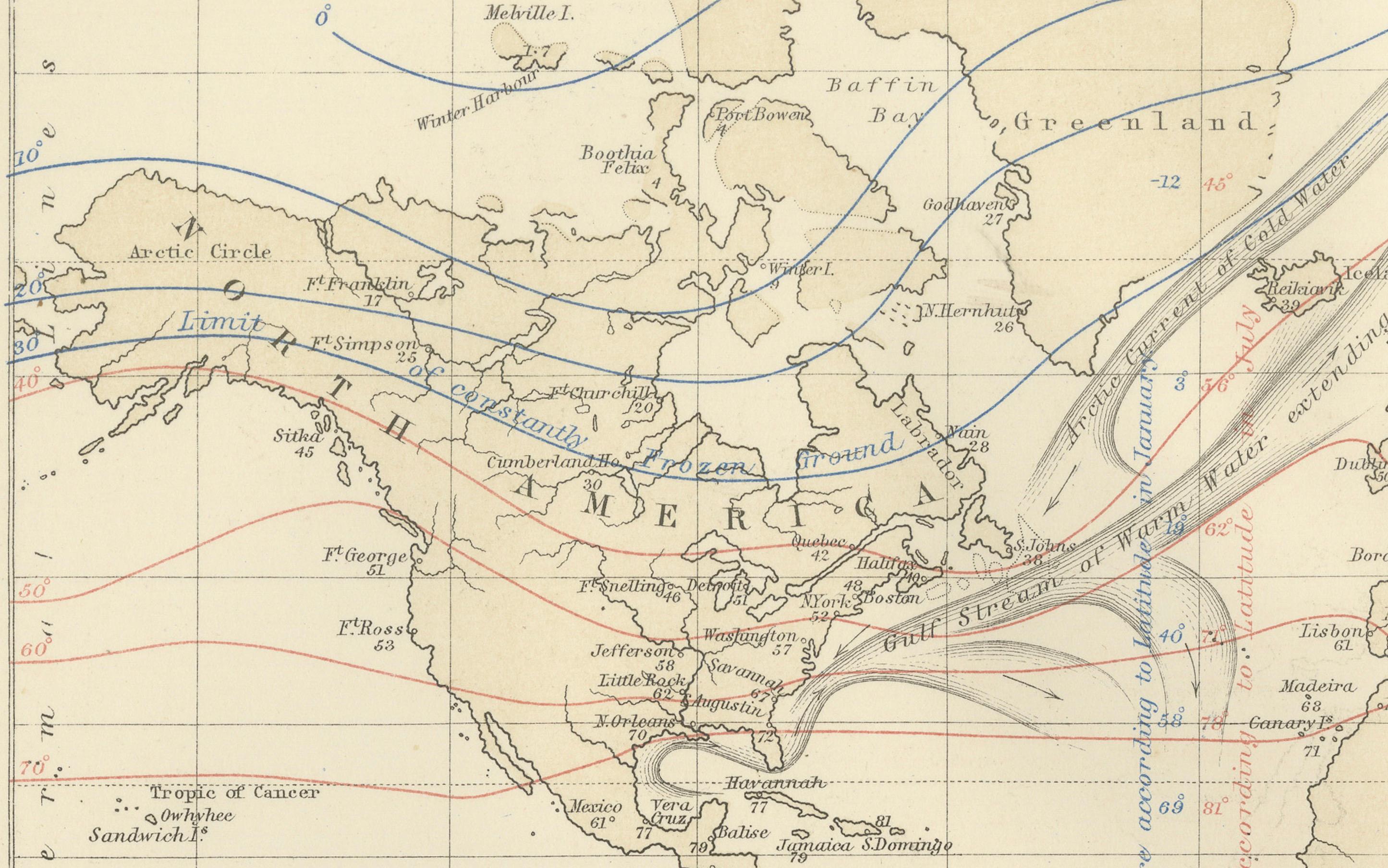 Climatological Map by A.K. Johnston – Global Temperatures Chart 1852 For Sale 1