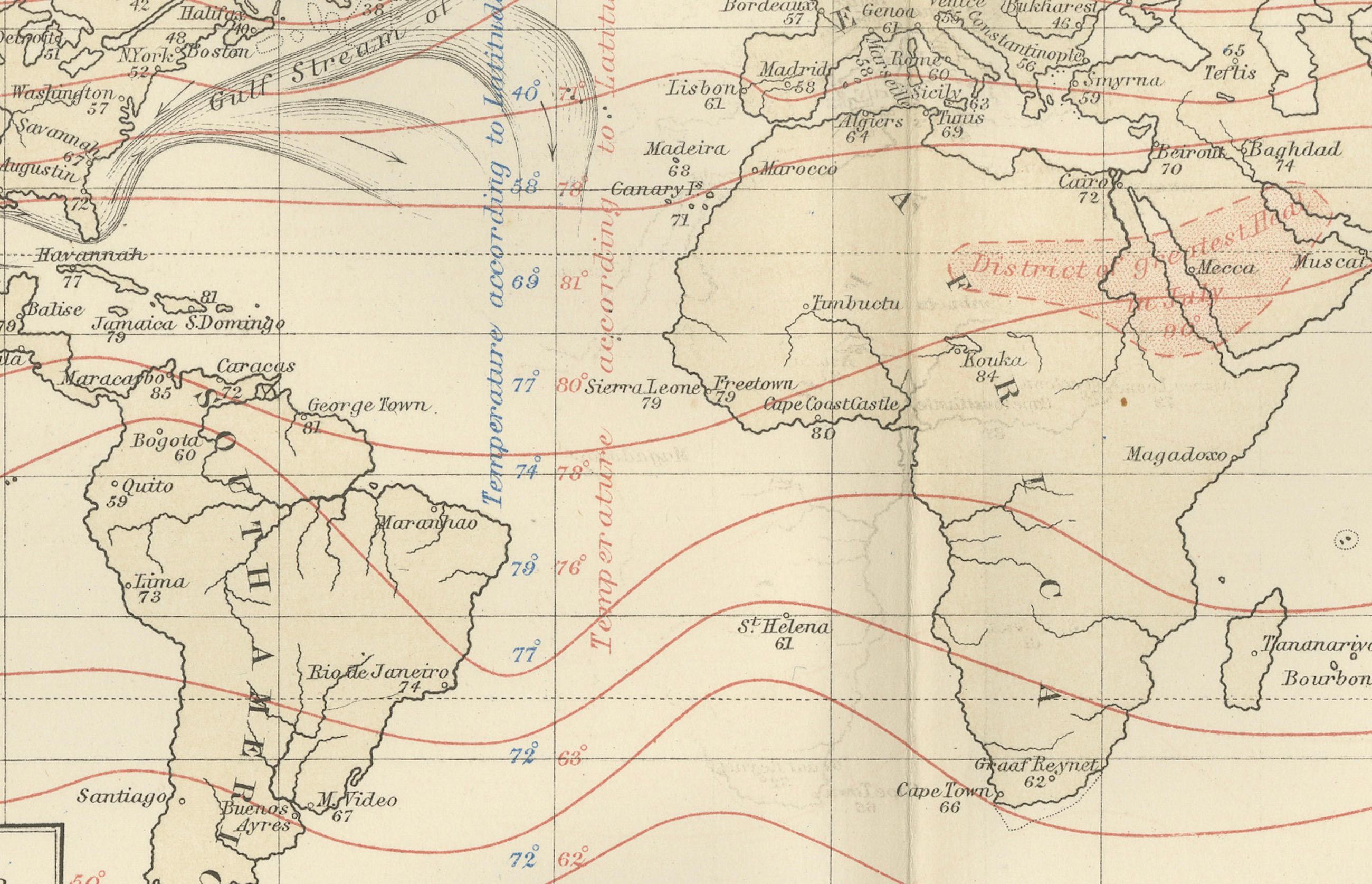 Climatological Map by A.K. Johnston – Global Temperatures Chart 1852 For Sale 2
