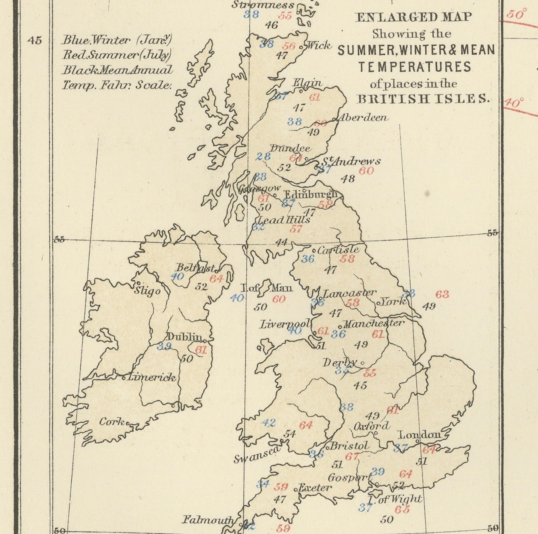 Climatological Map by A.K. Johnston – Global Temperatures Chart 1852 For Sale 3