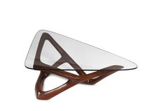 Amorph Climax Coffee Table Solid Wood Walnut Finish with Organic Shape Glass