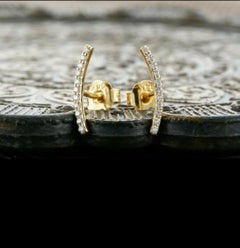 Climber Diamond Earring Studs 14k Solid Gold Curved Bar Diamond Earrings Gift.