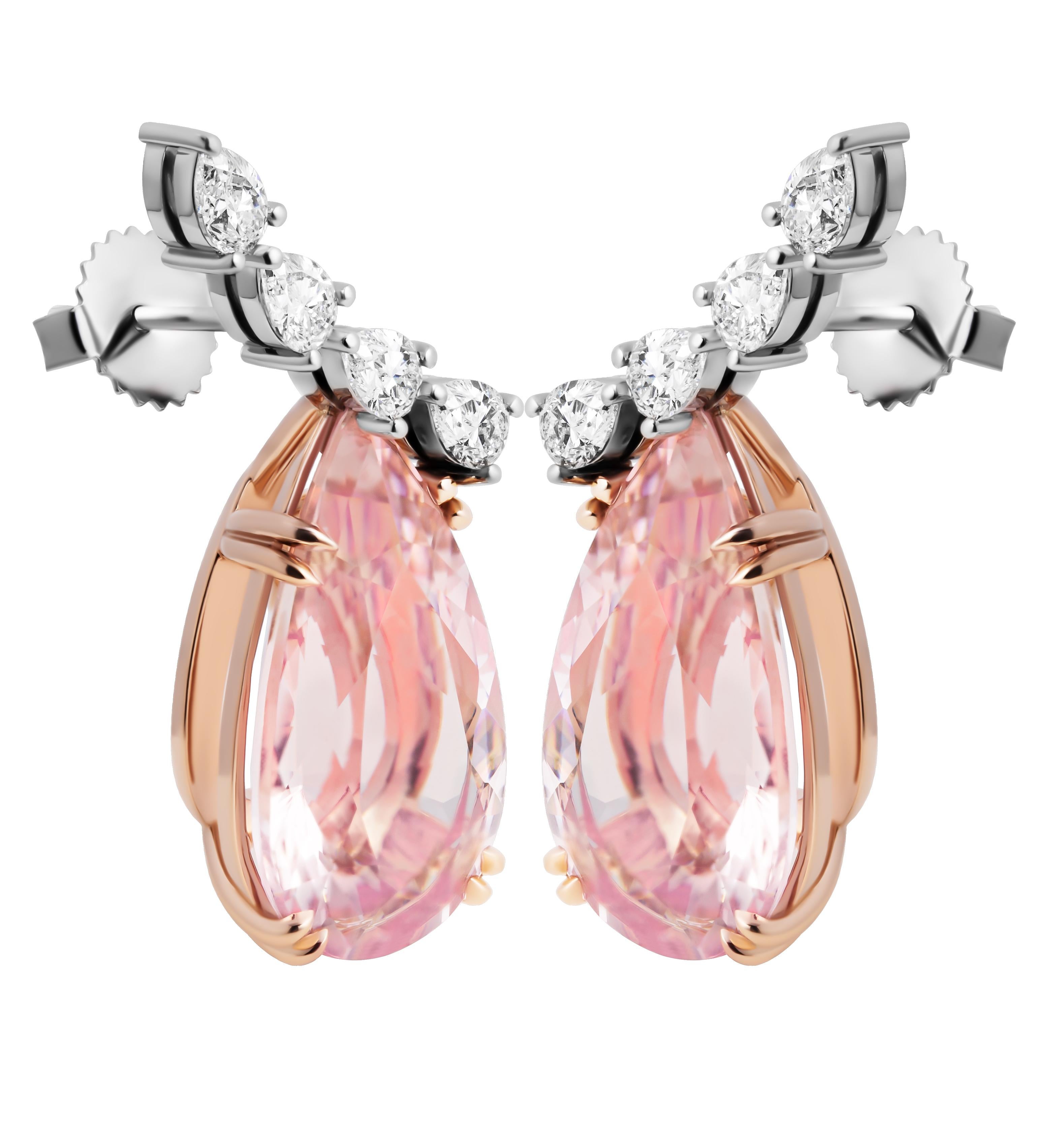 Modern Climber Earring with Peach Morganites and Diamonds For Sale