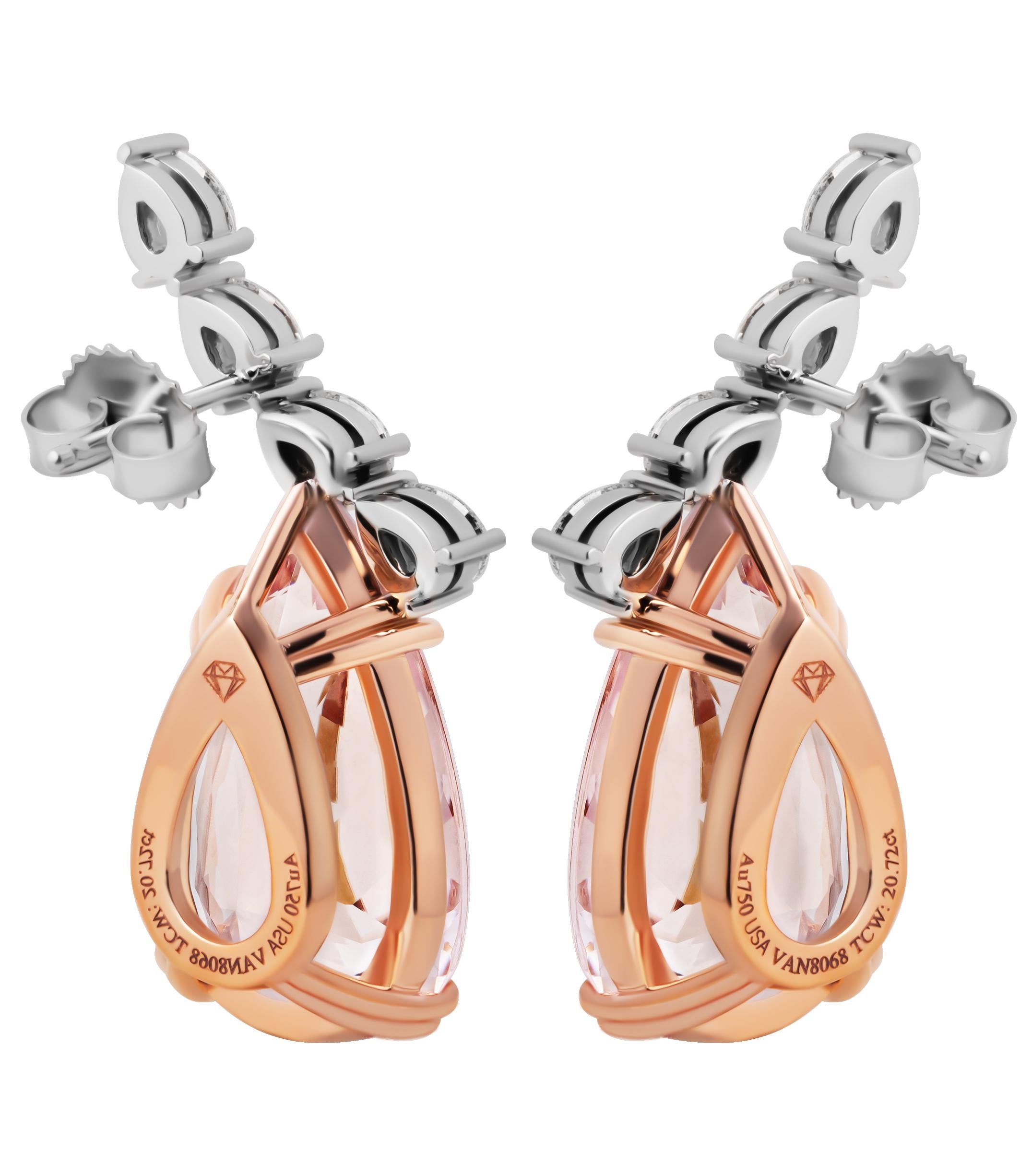 Pear Cut Climber Earring with Peach Morganites and Diamonds For Sale
