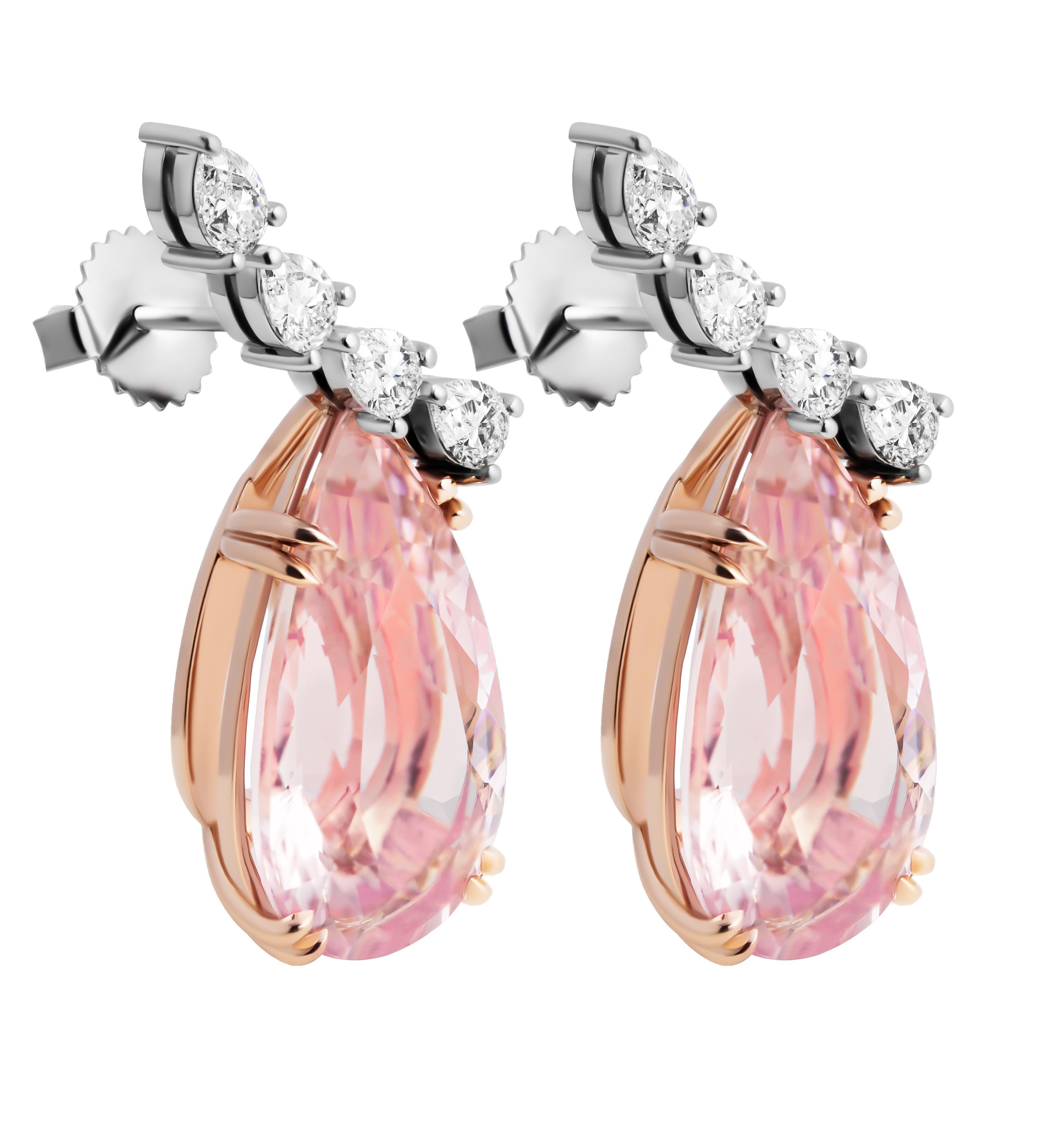 Climber Earring with Peach Morganites and Diamonds In New Condition For Sale In New York, NY