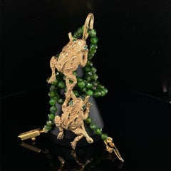 "Climbers" Frog Pendant in 14 Karat Gold on Chrome Diopside Beaded Chain