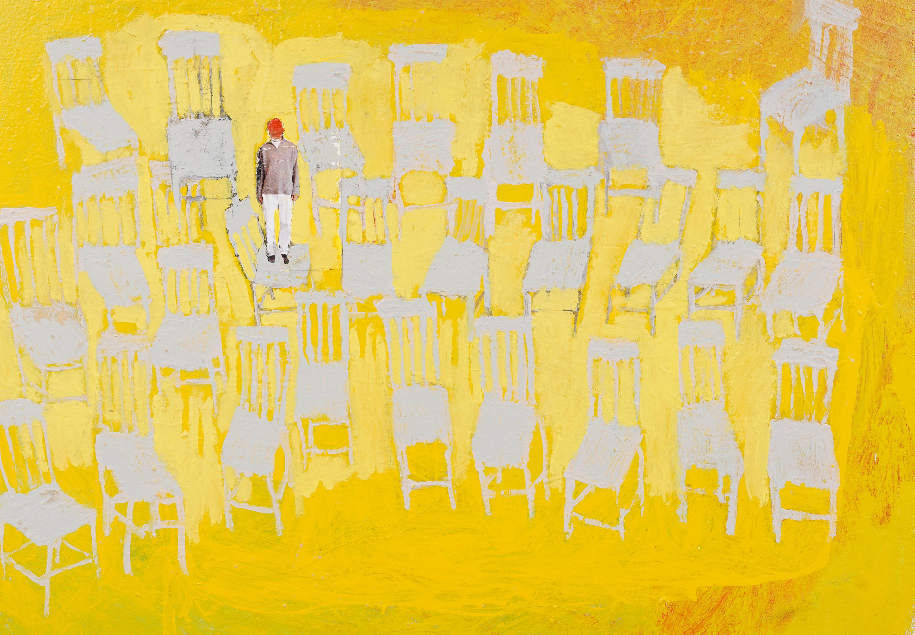 Vintage canadian modernist abstract chair still life by Clint Griffin.  Oil on canvas.  Framed.  