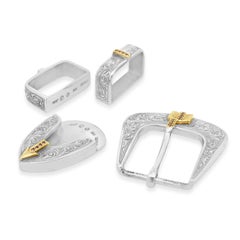 Clint Orms Sterling Silver and 14K Yellow Gold Round Ruby Engraved Belt Set