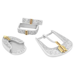 Clint Orms Sterling Silver and 14K Yellow Gold Round Ruby Engraved Belt Set