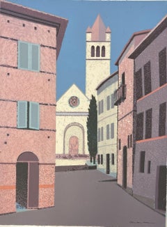 TWO SCREENPRINTS OF ITALIAN TOWNS