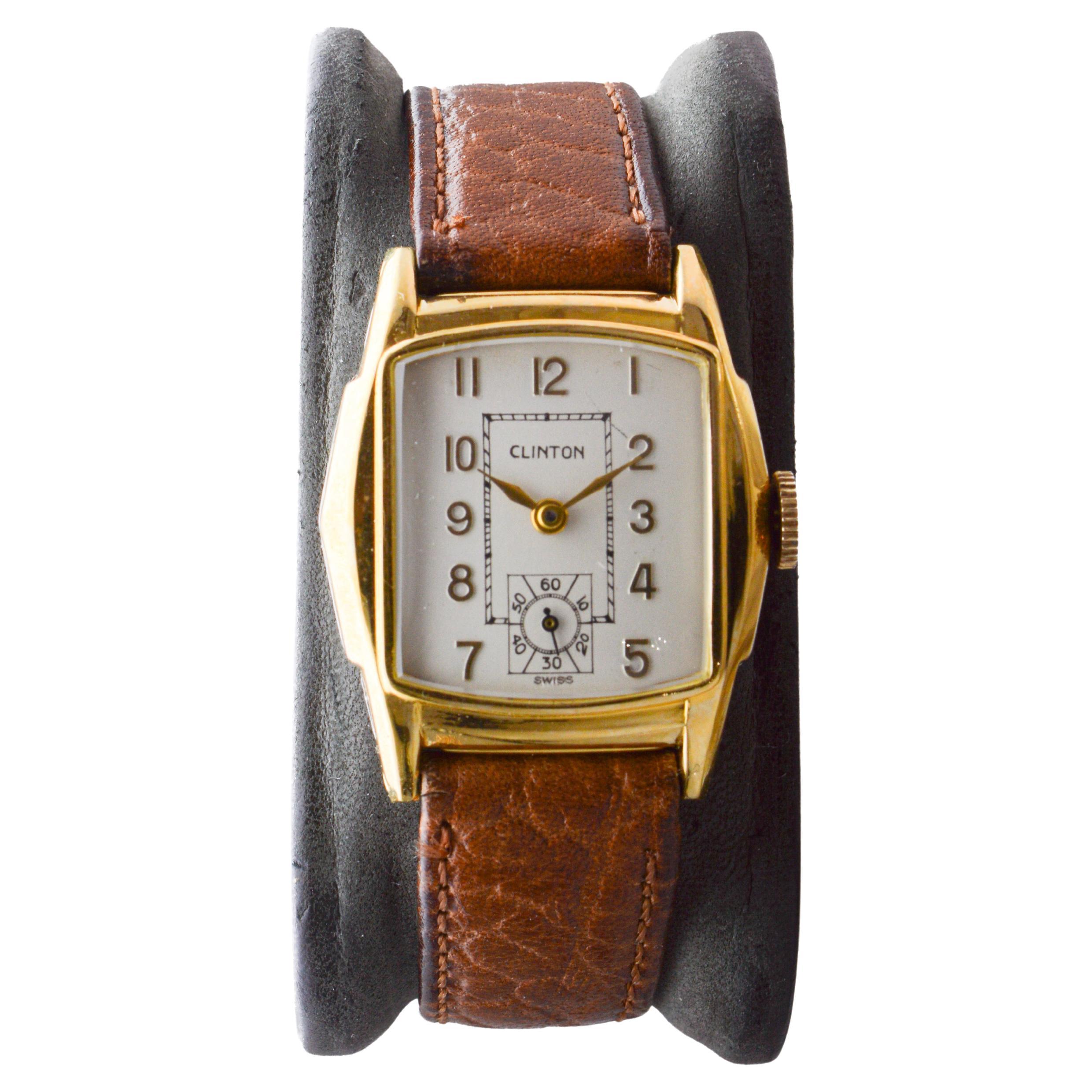 Clinton Art Deco Wristwatch with Original Dial from 1940's For Sale 7