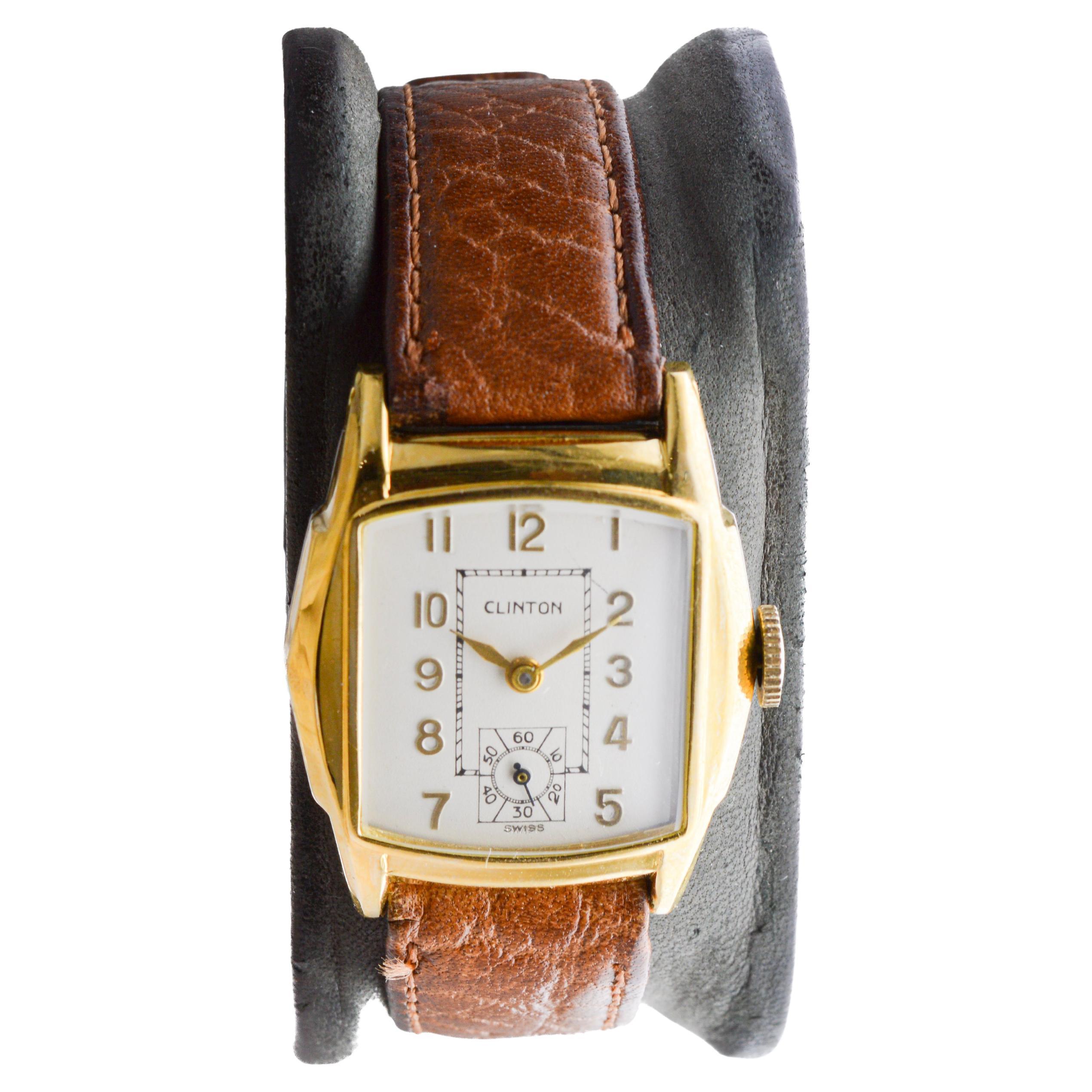 Clinton Art Deco Wristwatch with Original Dial from 1940's For Sale 8