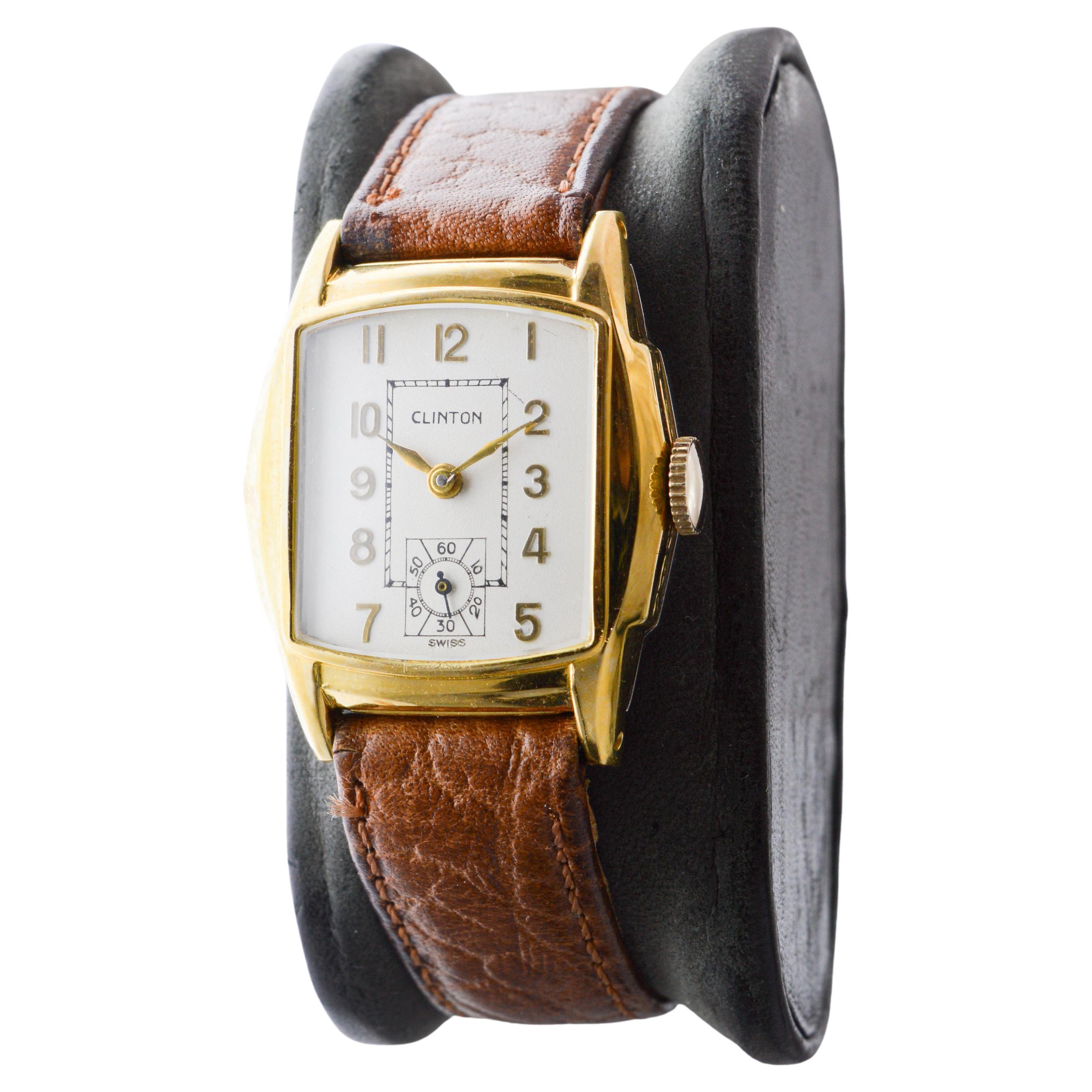 Clinton Art Deco Wristwatch with Original Dial from 1940's For Sale 9