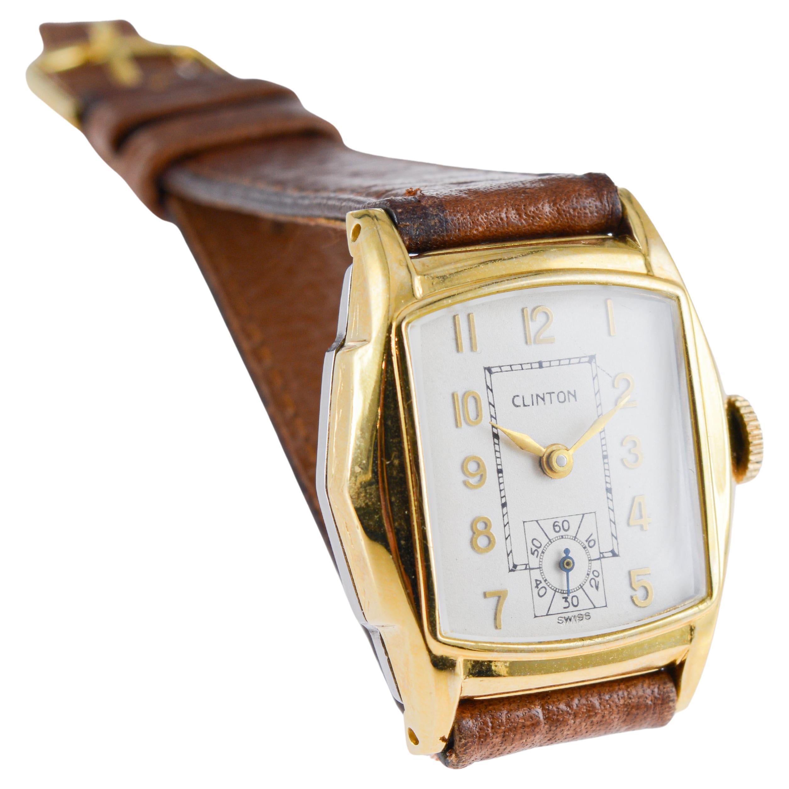 Clinton Art Deco Wristwatch with Original Dial from 1940's For Sale 10