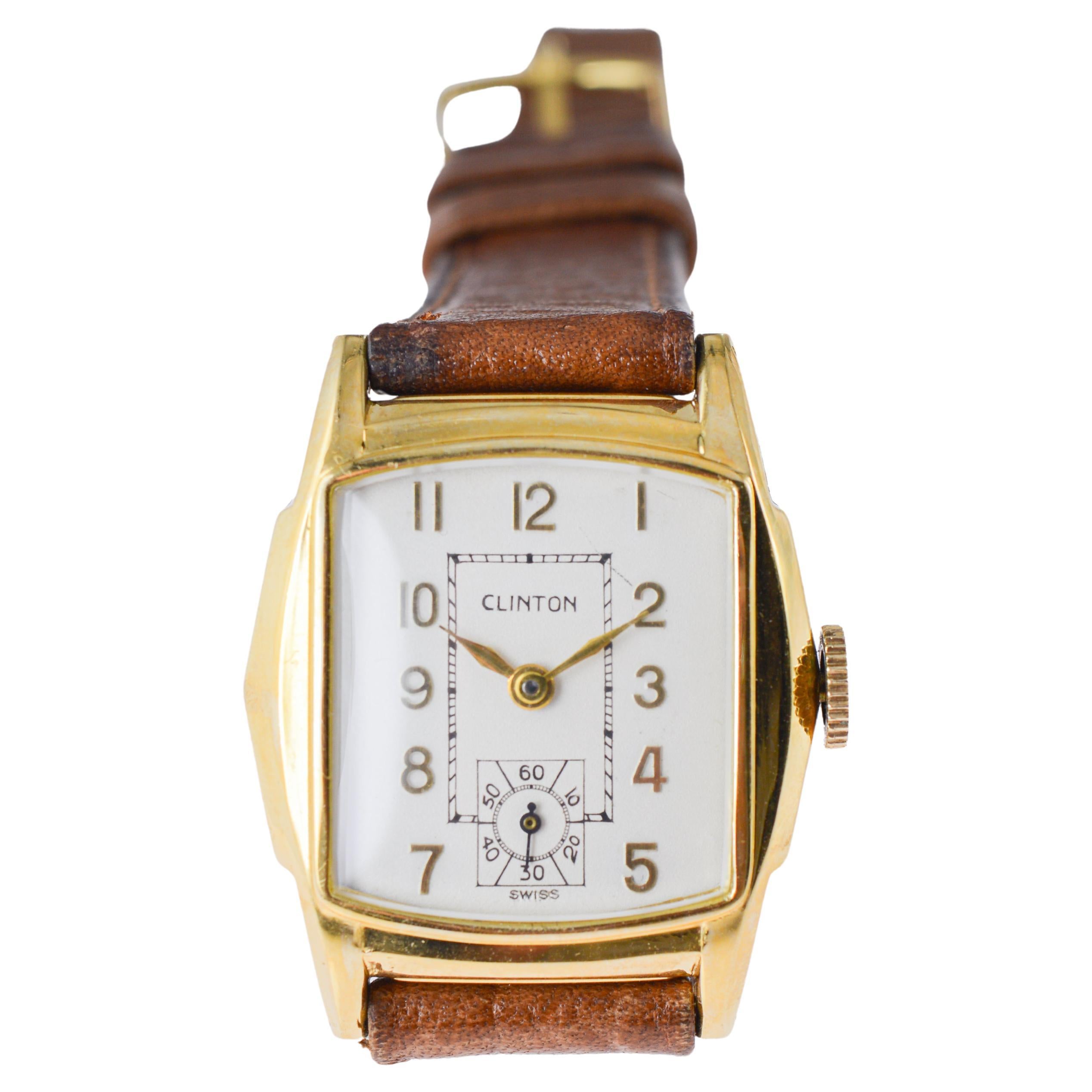 Clinton Art Deco Wristwatch with Original Dial from 1940's For Sale 11