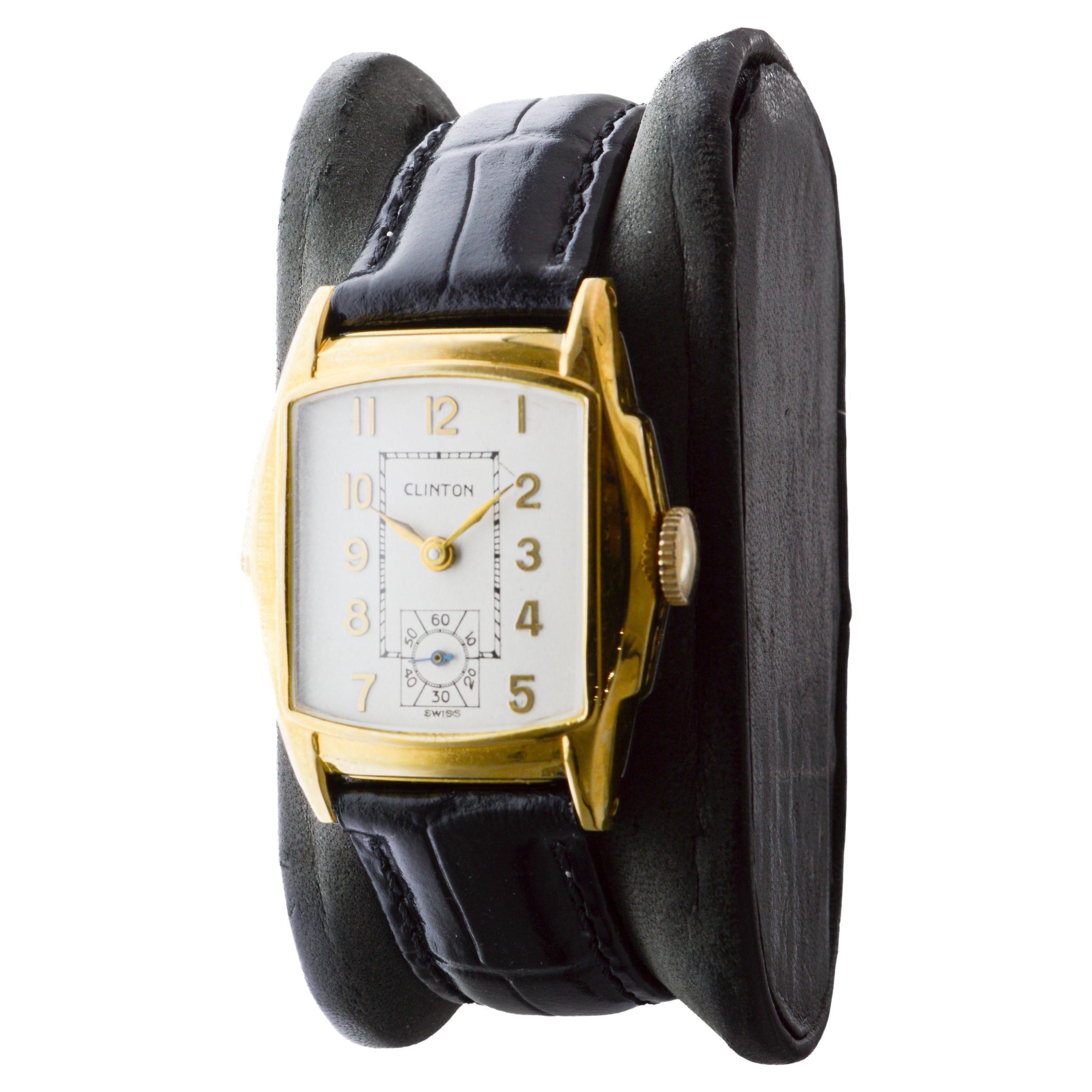 Clinton Art Deco Wristwatch with Original Dial from 1940's For Sale 1