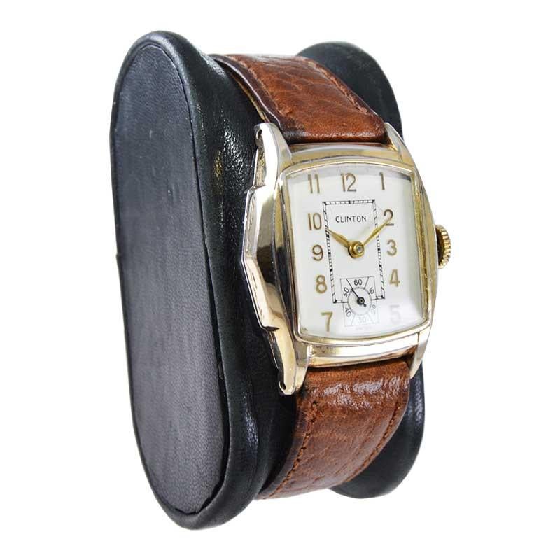 Clinton Art Deco Wristwatch with Original Dial from 1940's In Excellent Condition For Sale In Long Beach, CA