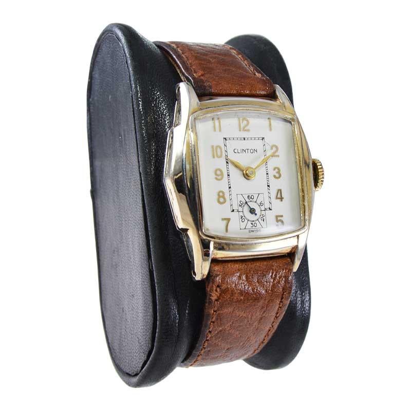 Women's or Men's Clinton Art Deco Wristwatch with Original Dial from 1940's For Sale