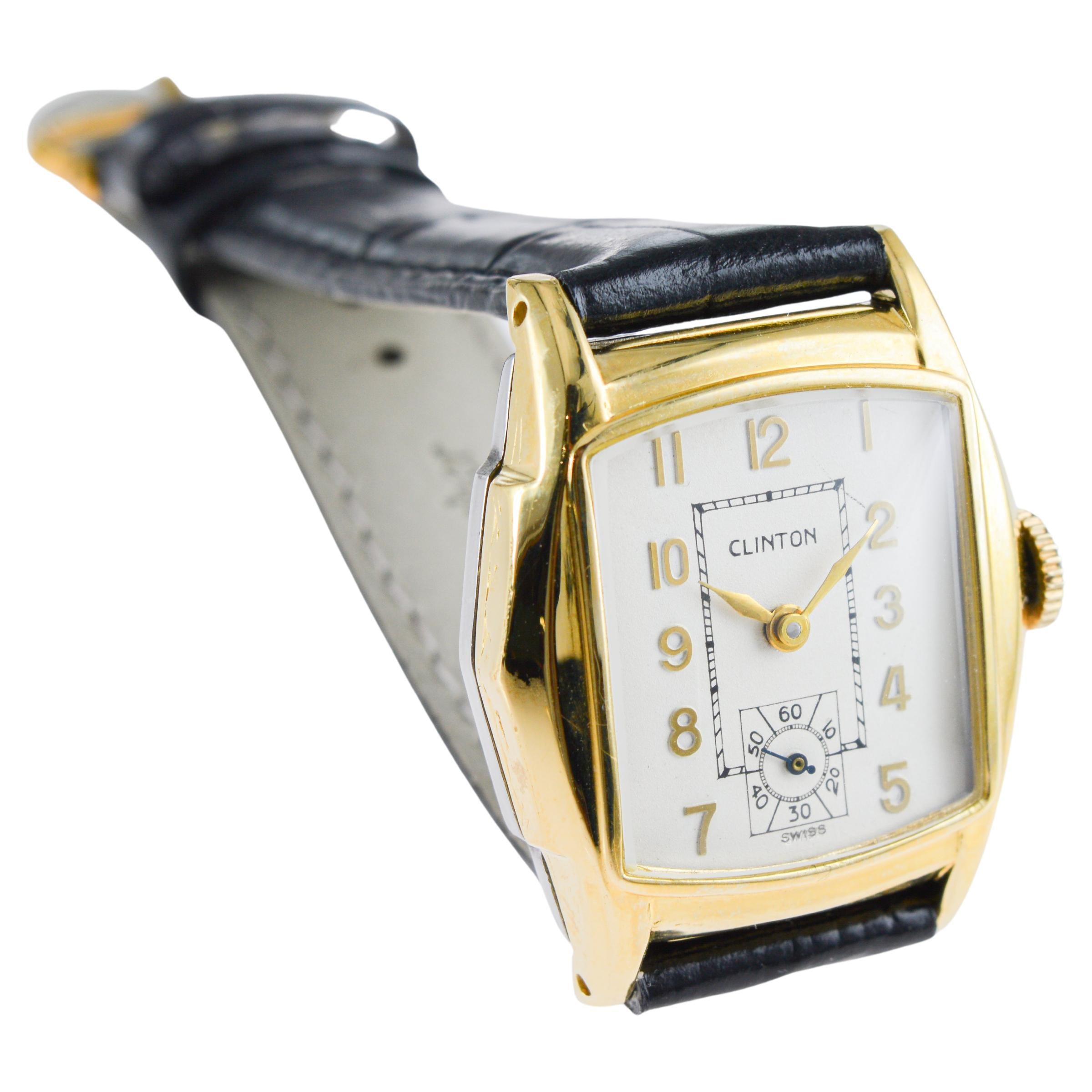 Clinton Art Deco Wristwatch with Original Dial from 1940's For Sale 3
