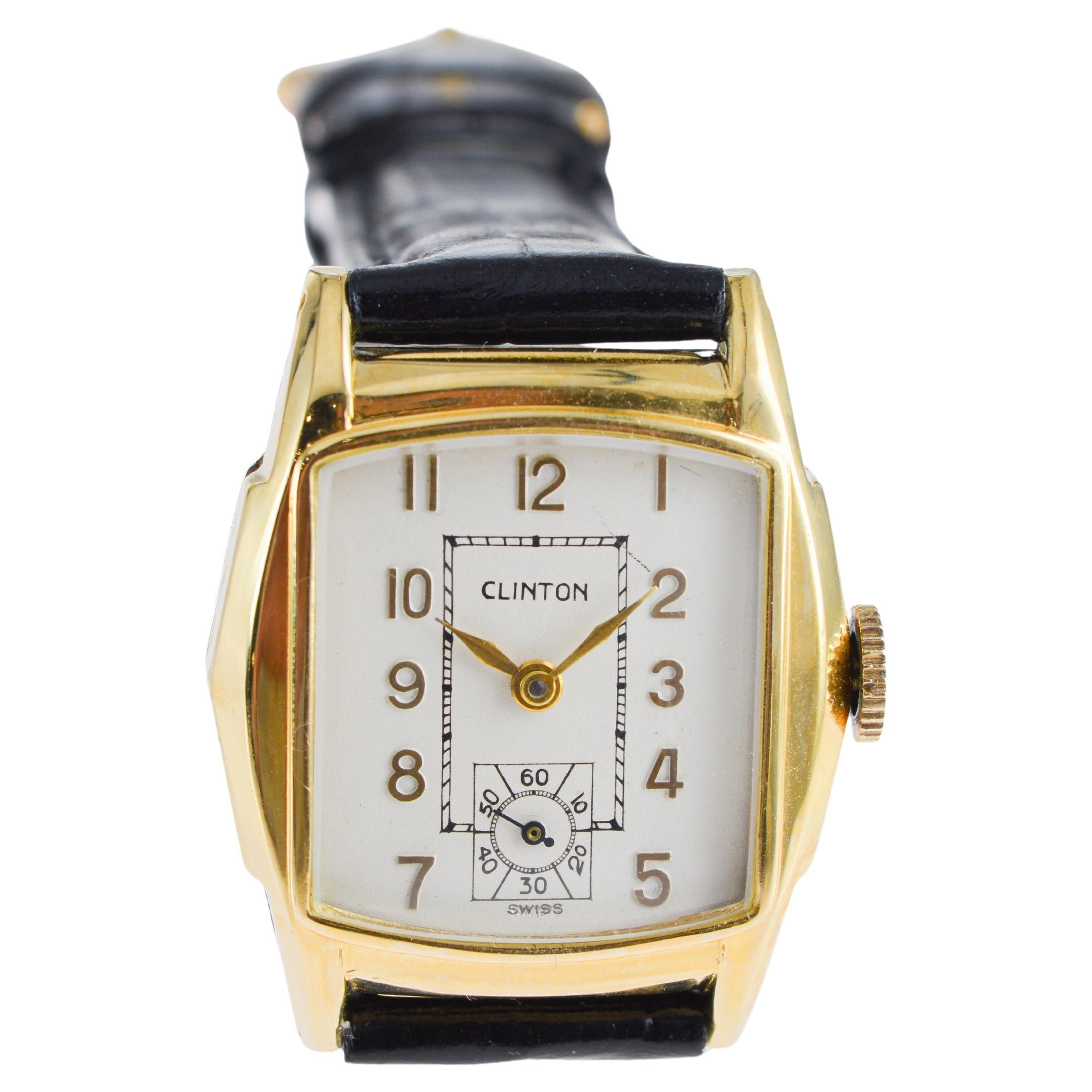 Clinton Art Deco Wristwatch with Original Dial from 1940's For Sale 4