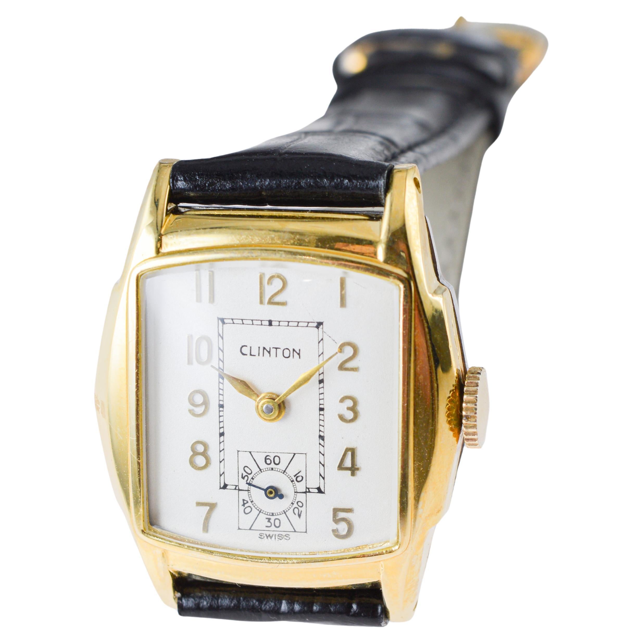 Clinton Art Deco Wristwatch with Original Dial from 1940's For Sale 5
