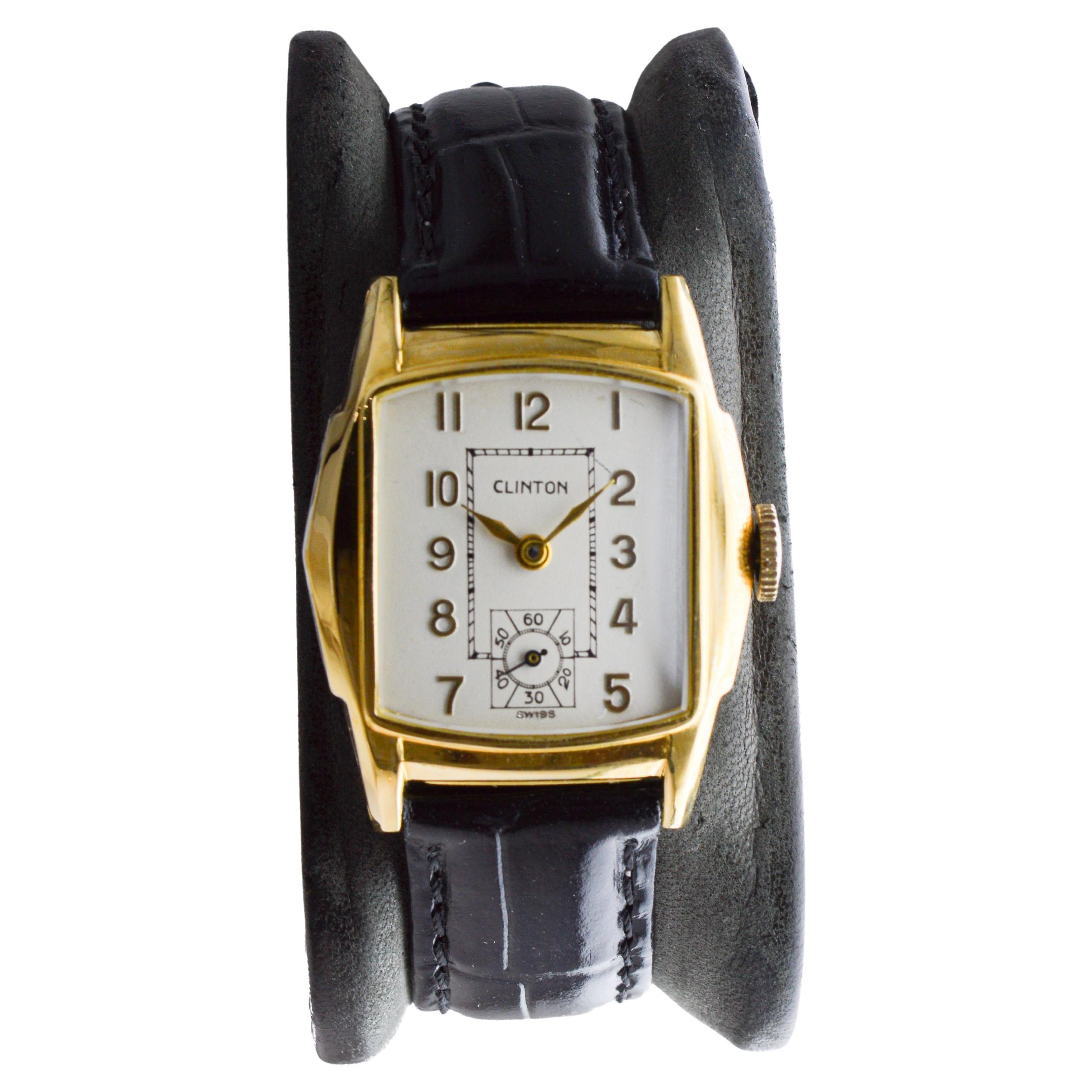 Orologio da polso Clinton Art Deco con quadrante originale degli anni '40