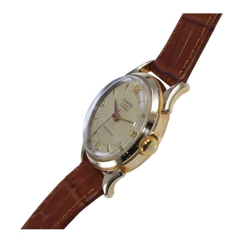Women's or Men's Clinton Gold Filled Art Deco Automatic Watch with Original Dial, circa 1940s For Sale