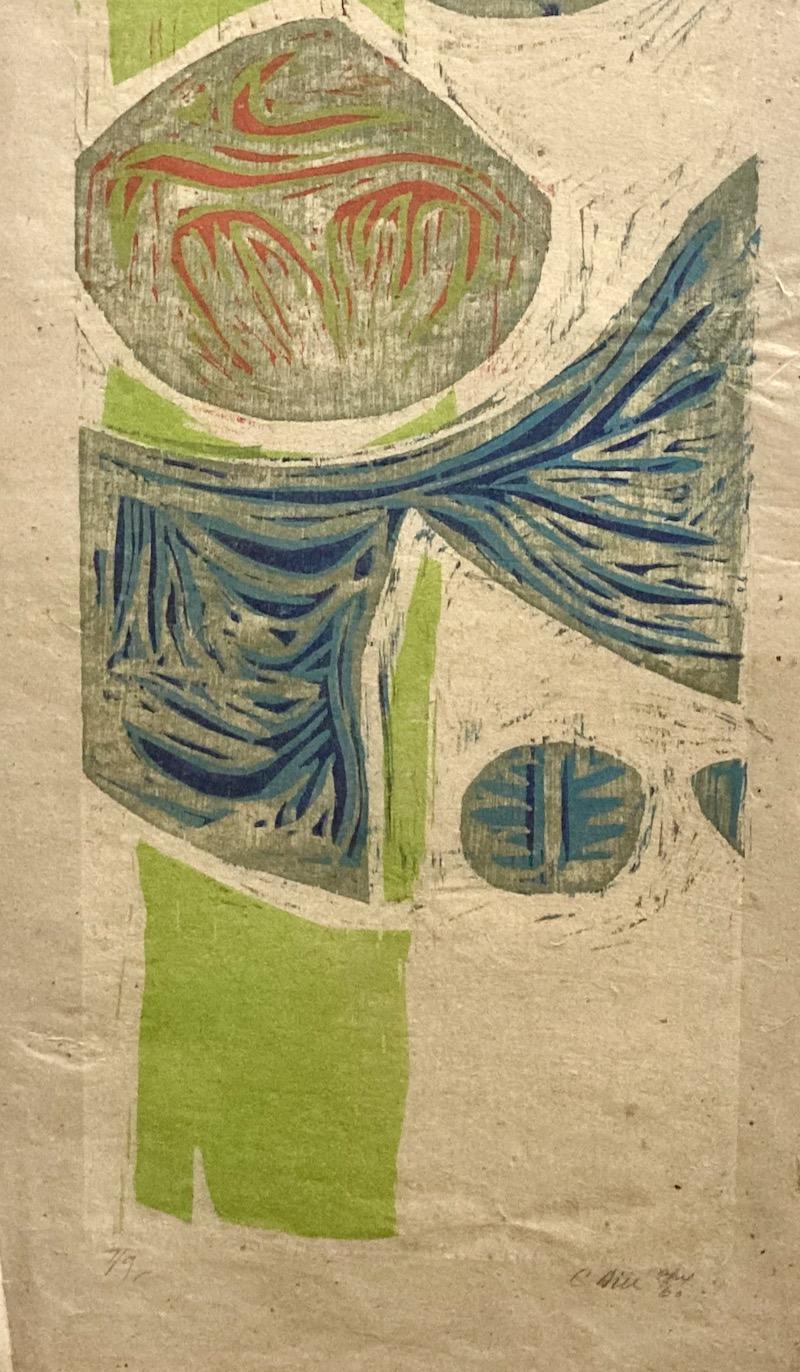 Clinton Hill,  (Paesaggio verticale), 1960, xilografia, paesaggio/astrazione in vendita 1