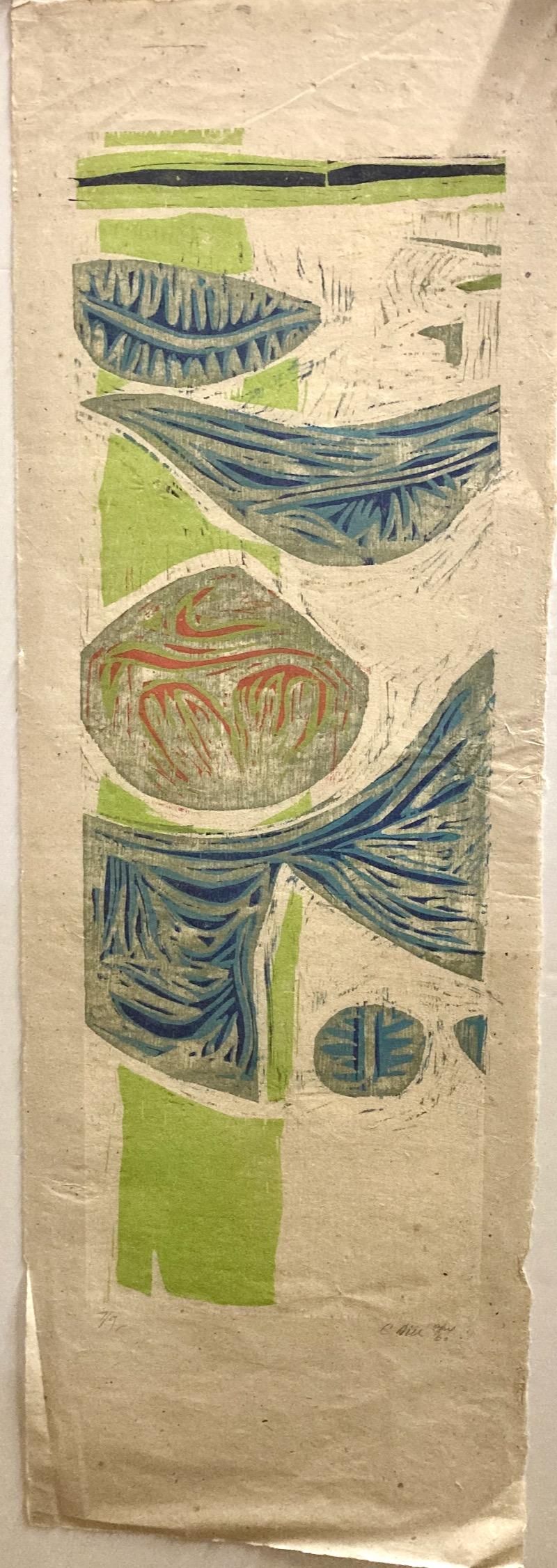 Clinton Hill,  (Paesaggio verticale), 1960, xilografia, paesaggio/astrazione in vendita 2