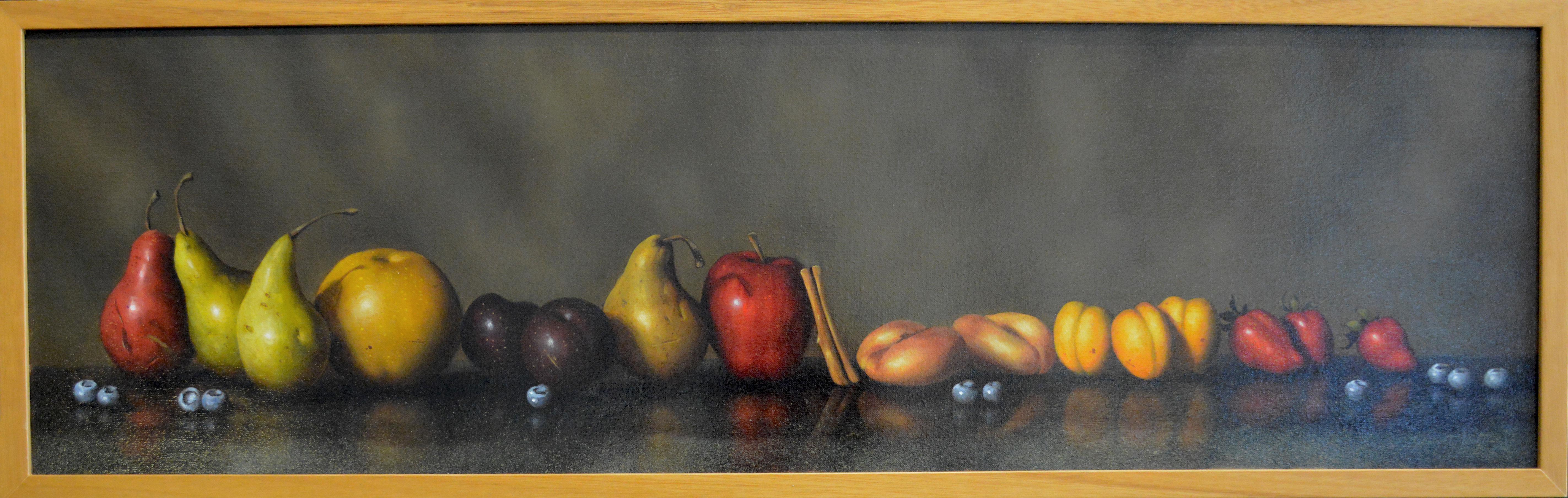 Clinton Hobart Still-Life Painting - "Still Life with Fruit" - Large Contemporary Framed Painting
