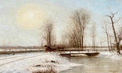 Famiglia che attraversa il torrente nella neve invernale