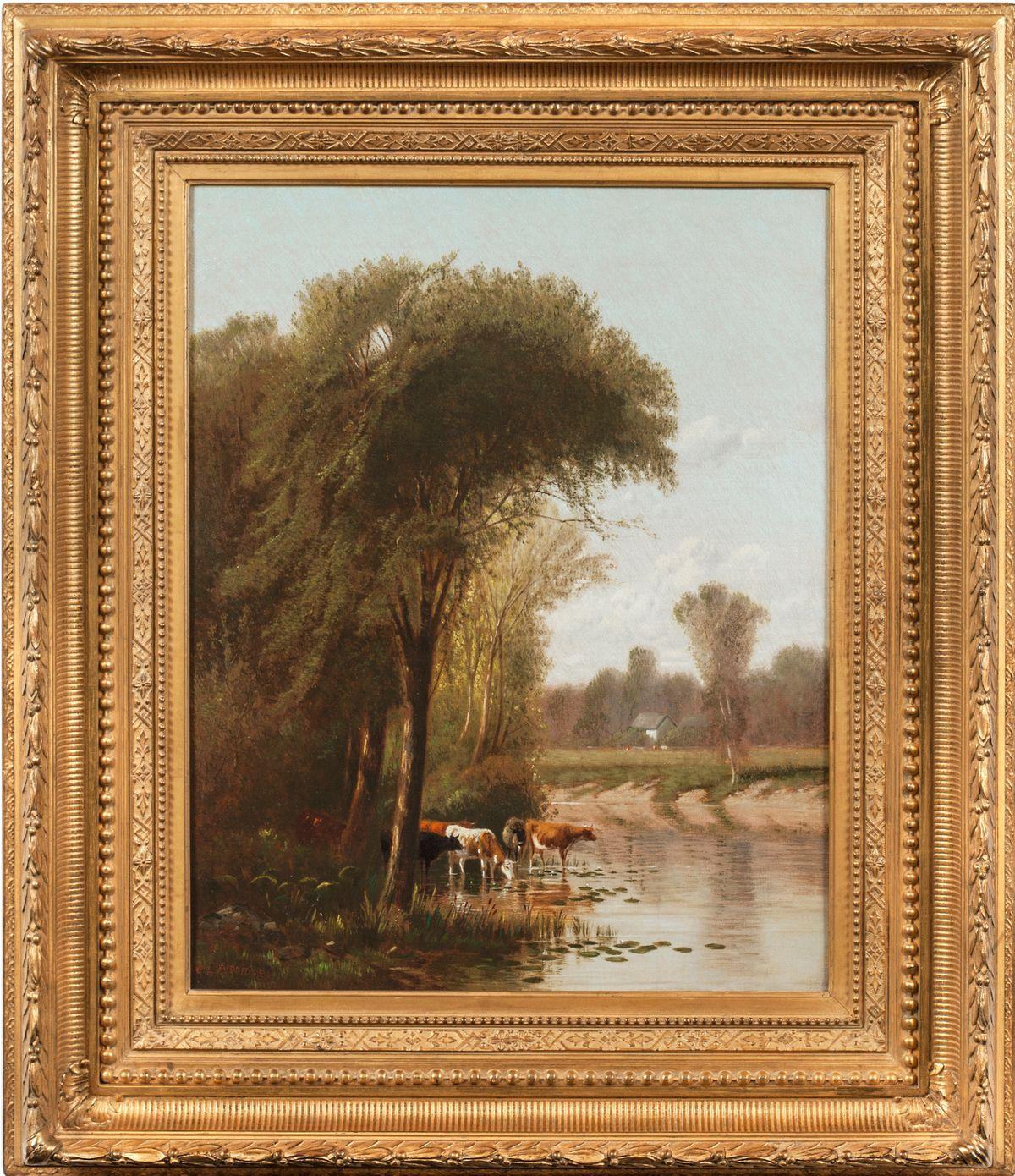 Idyllic Landscape with Cows by Clinton Loveridge (1824-1915, American) For Sale 1