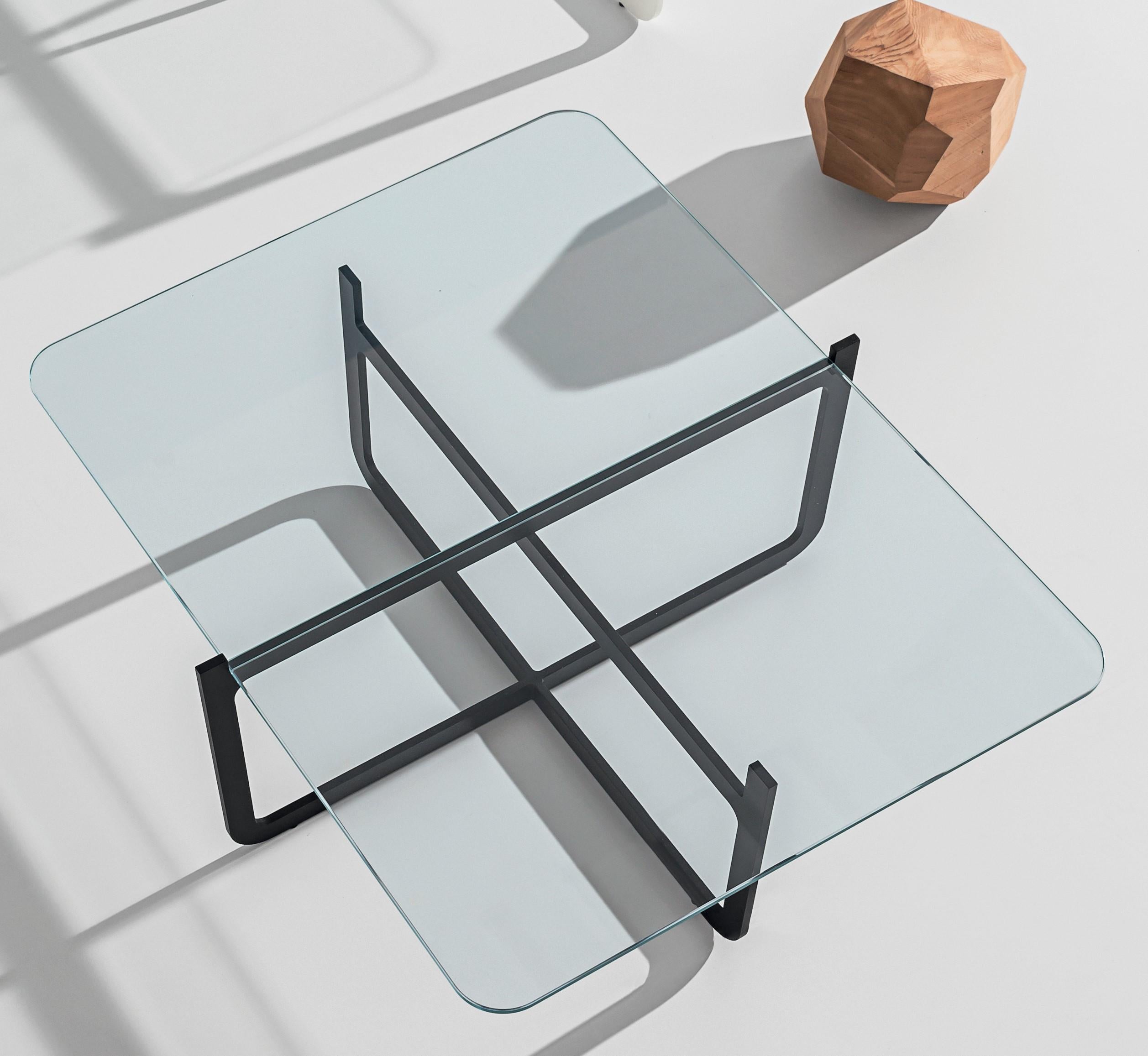 Contemporary Clip Coffee Table, Welded Lacquered Metal and Glass by Nendo For Sale