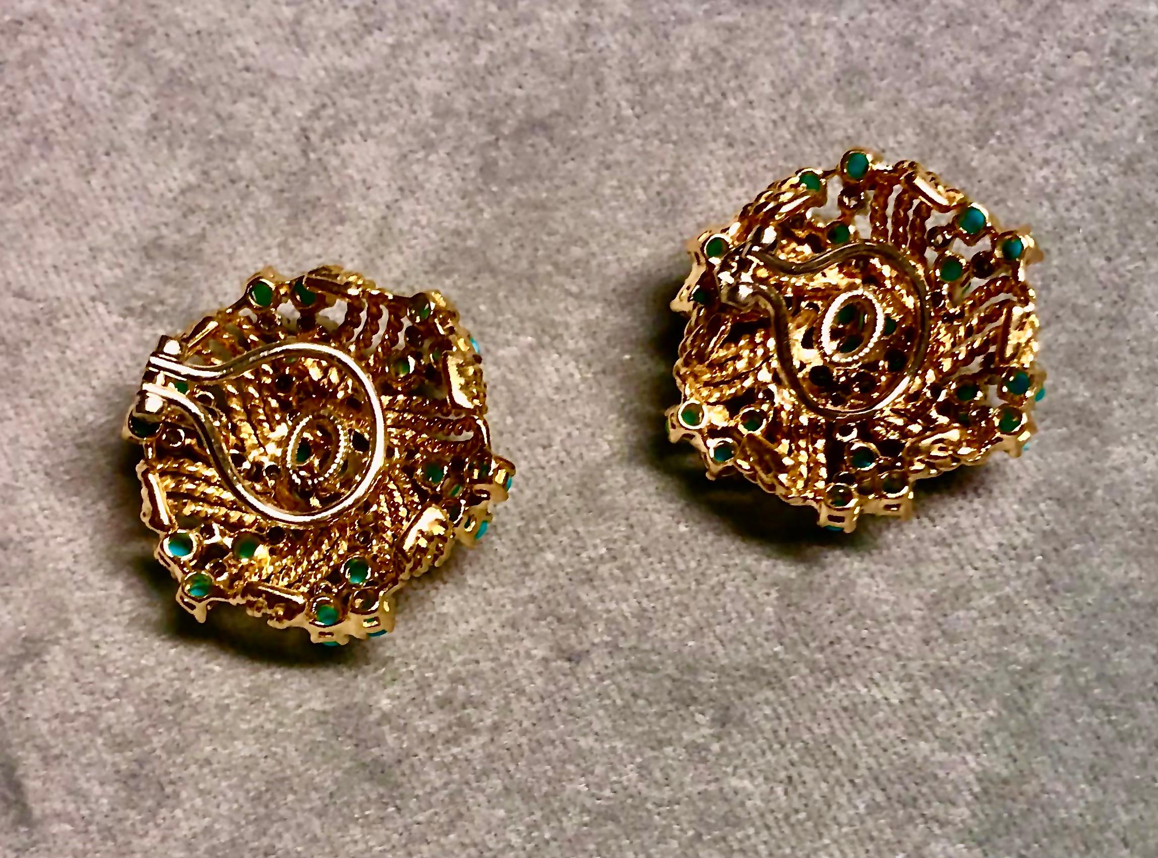Clip On Diamant und Türkis Ohrringe in 14k Gelbgold im Zustand „Hervorragend“ im Angebot in New Orleans, LA