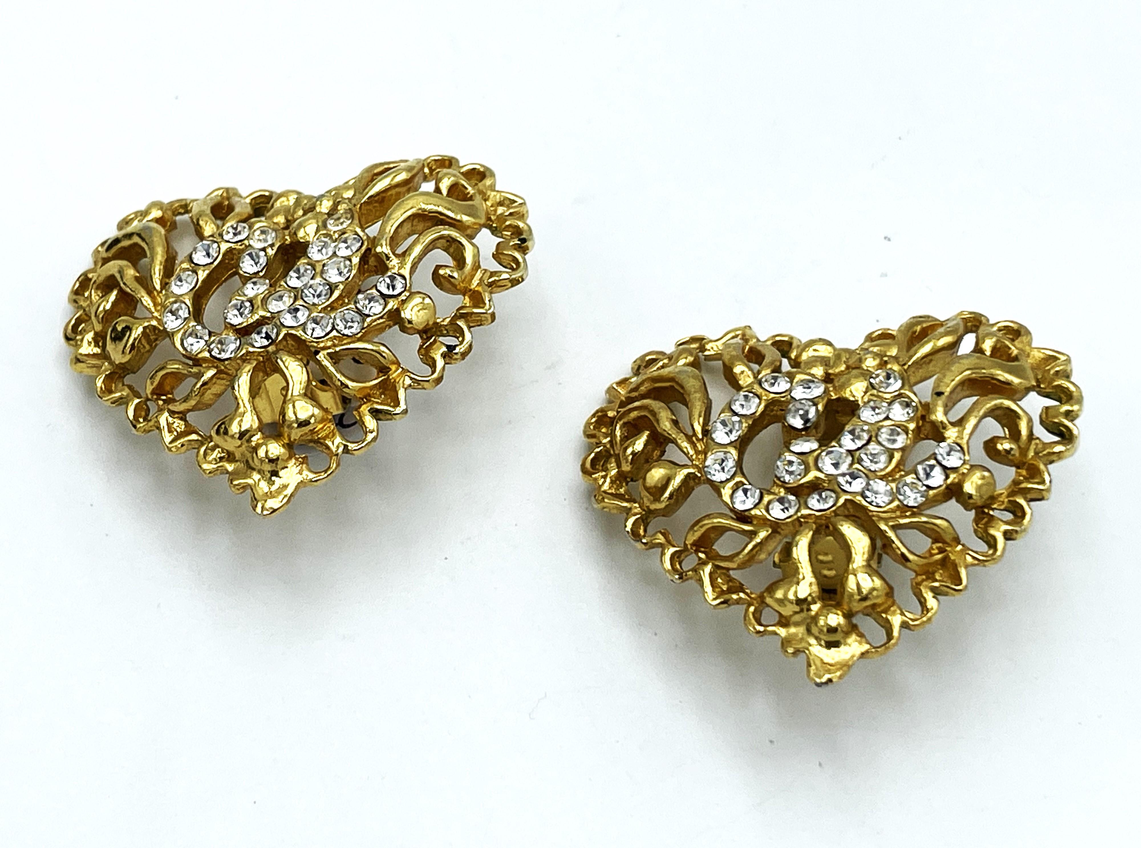 Women's CLIP-ON EARRING by Christian Lacroix Paris, openwork heart, gold-plated, E 95 For Sale