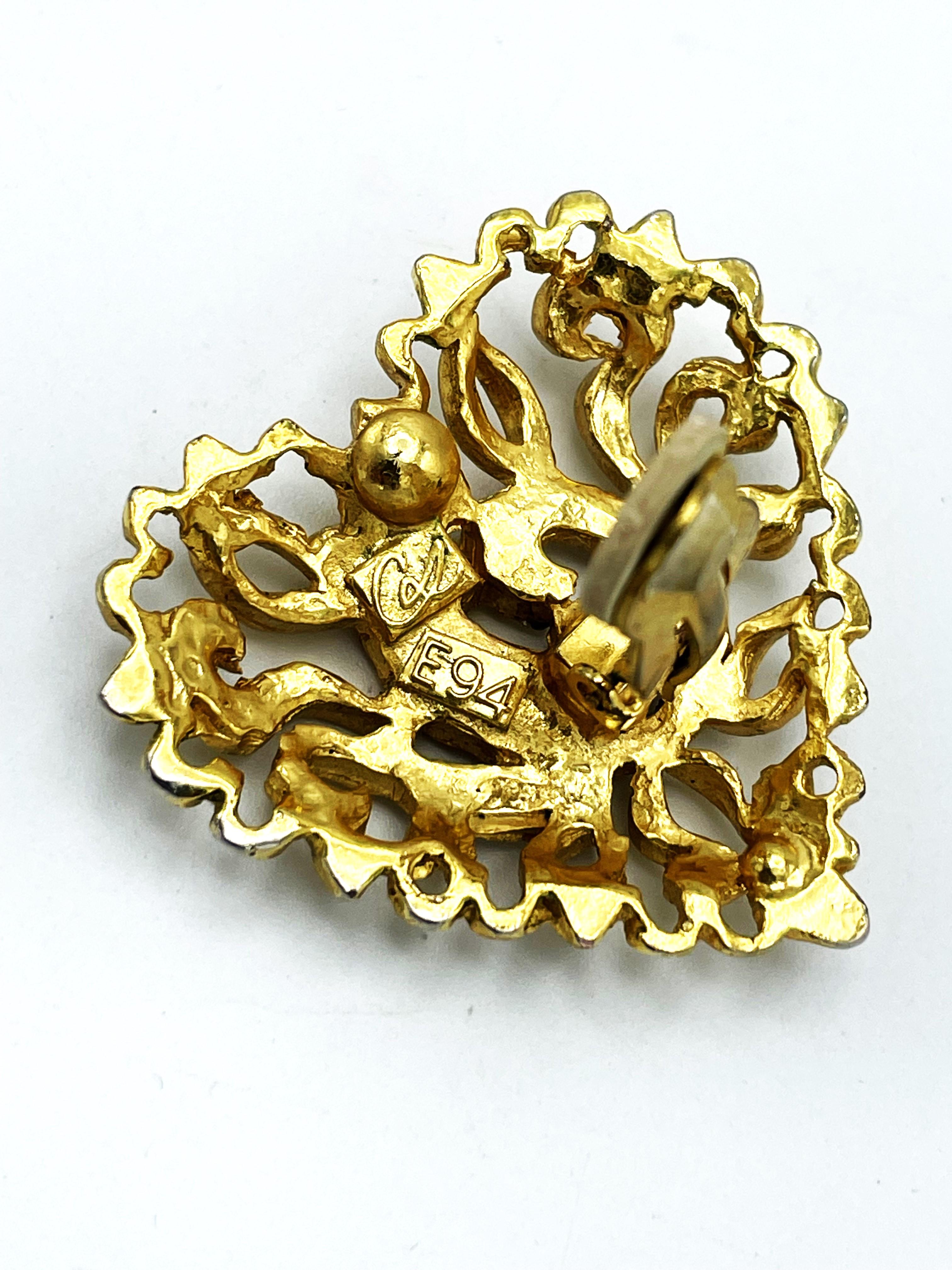 CLIP-ON EARRING by Christian Lacroix Paris, openwork heart, gold-plated, E 95 For Sale 2
