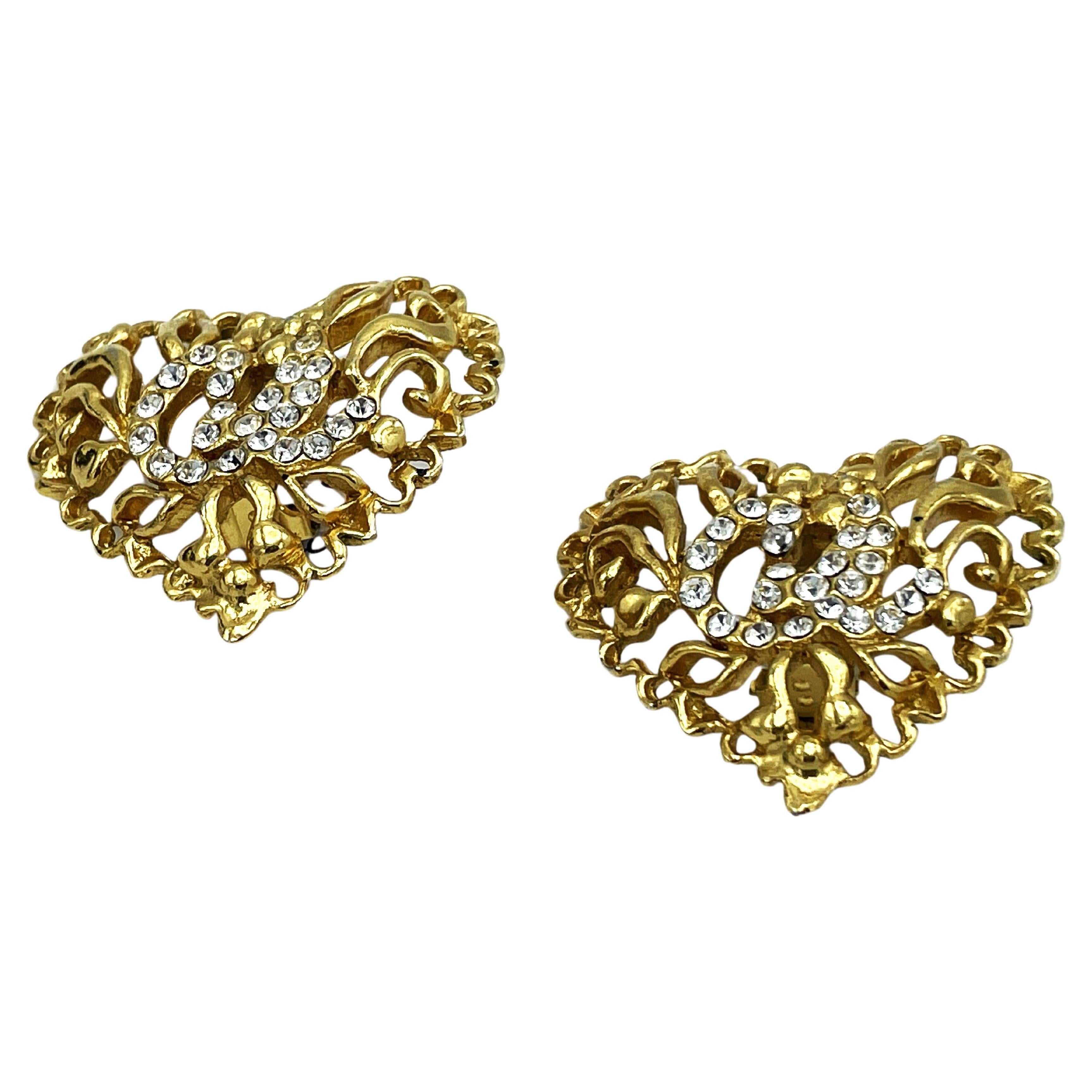 CLIP-ON EARRING by Christian Lacroix Paris, openwork heart, gold-plated, E 95 In Excellent Condition For Sale In Stuttgart, DE