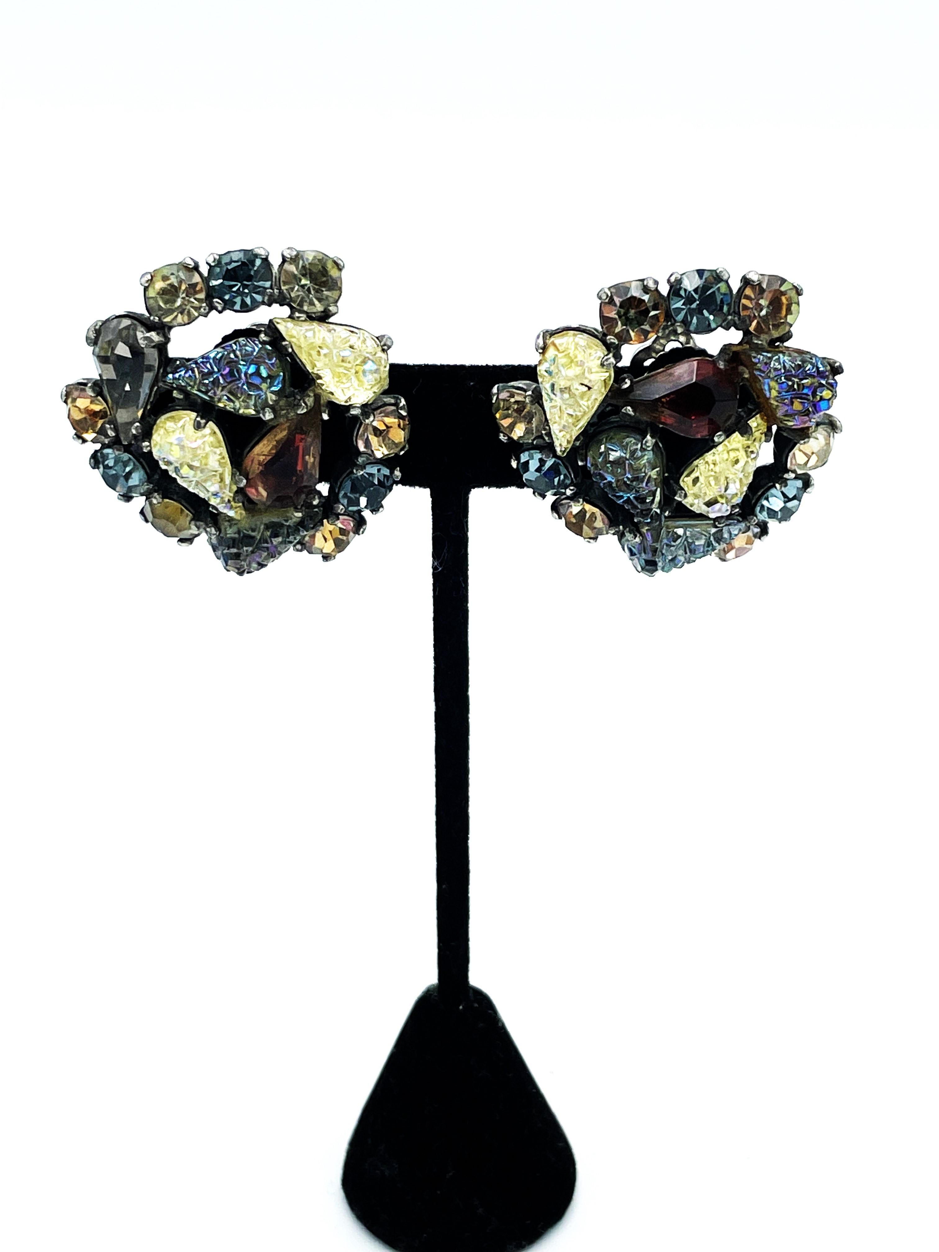 Modern Clip-on earring by E. Schiaparelli Italy, different rhinestones, designed 1950s For Sale