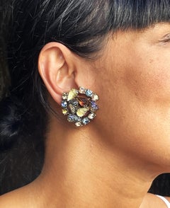 Clip-on earring by E. Schiaparelli Italy, different rhinestones, designed 1950s